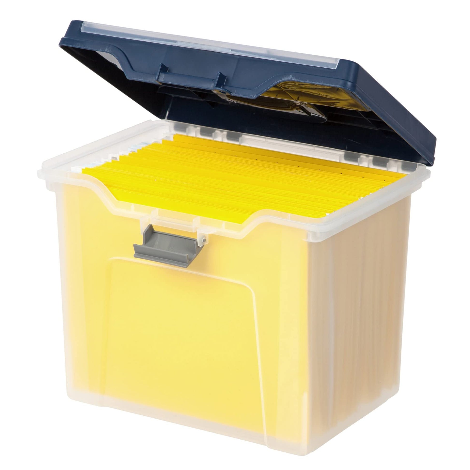 Office Depot Large Mobile File Box, Letter Size, 11 5/8in.H x 13 3/6in.W x 10in.D, Clear/Blue