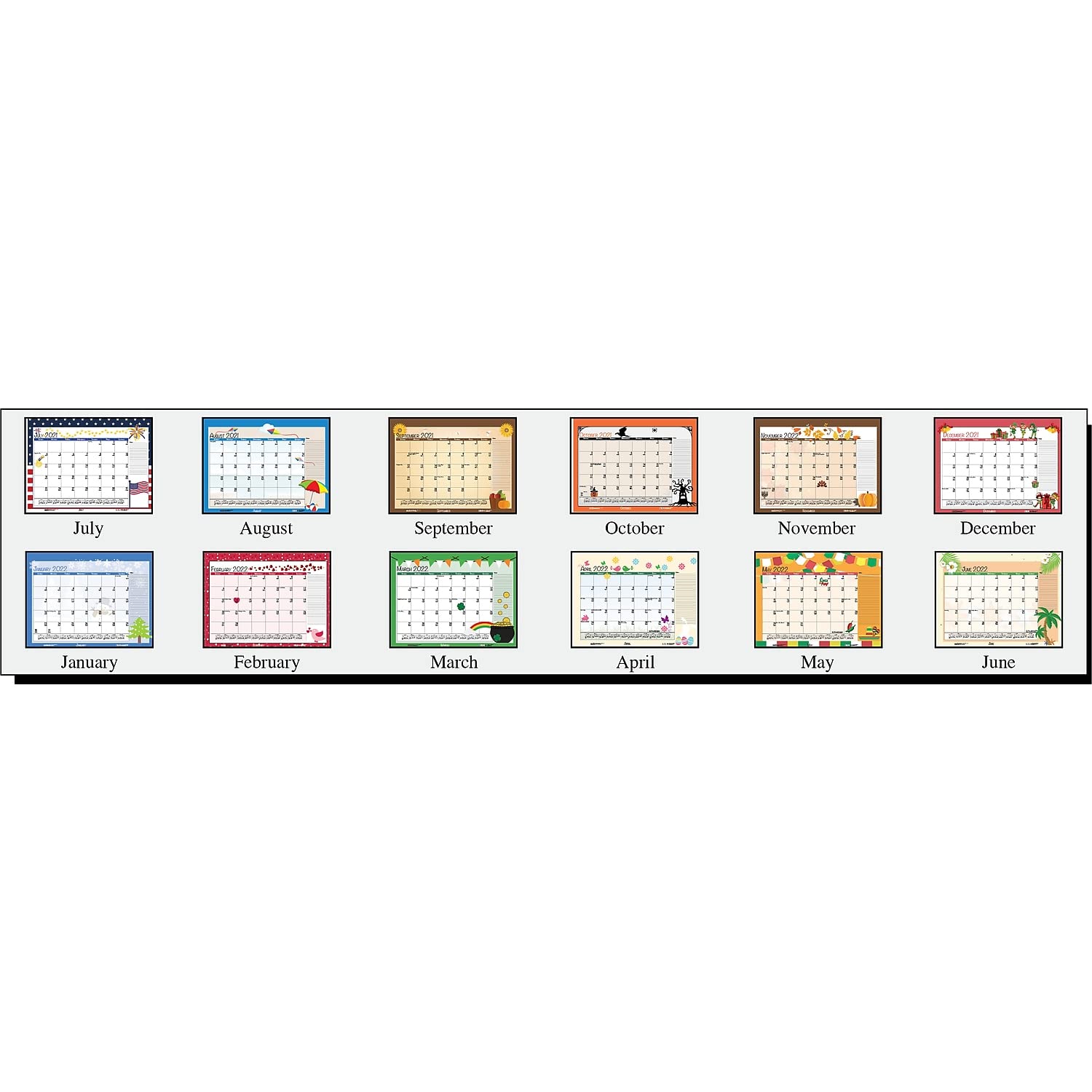 Monthly Academic Deskpad Calendar, Seasonal Holiday Depictions, 12 Months July-June, 22" x 17"