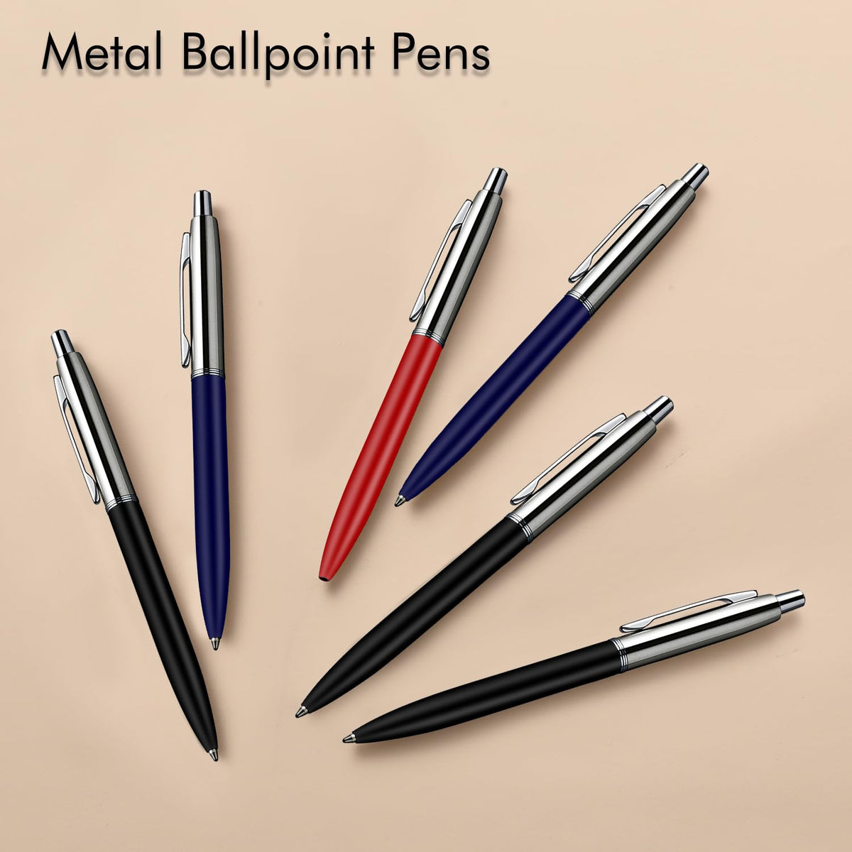 ChaoQ 6 Pcs Retractable Metal Ballpoint Pens, for Gift, Business, Office