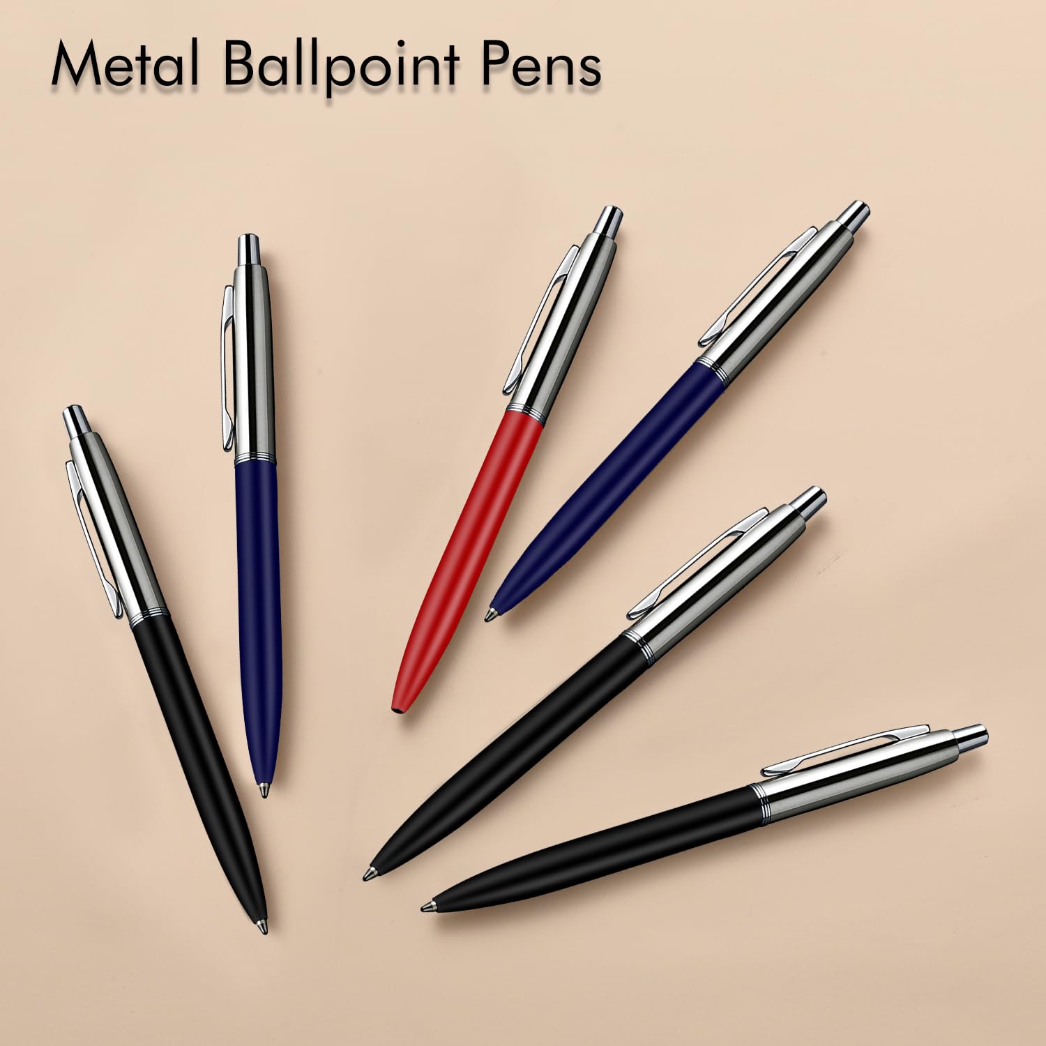 ChaoQ 6 Pcs Retractable Metal Ballpoint Pens, for Gift, Business, Office