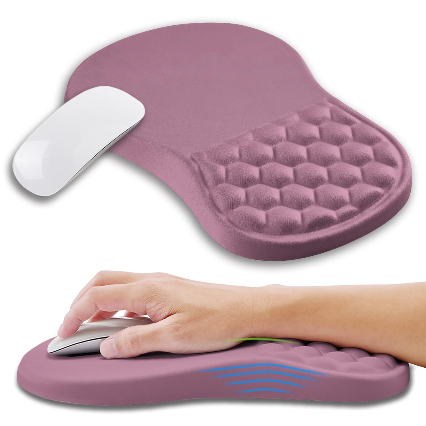 Kuosgm Ergonomic Mouse Pad Wrist Support with Memory Foam Massage Bulge, Carpal Tunnel Pain Relief
