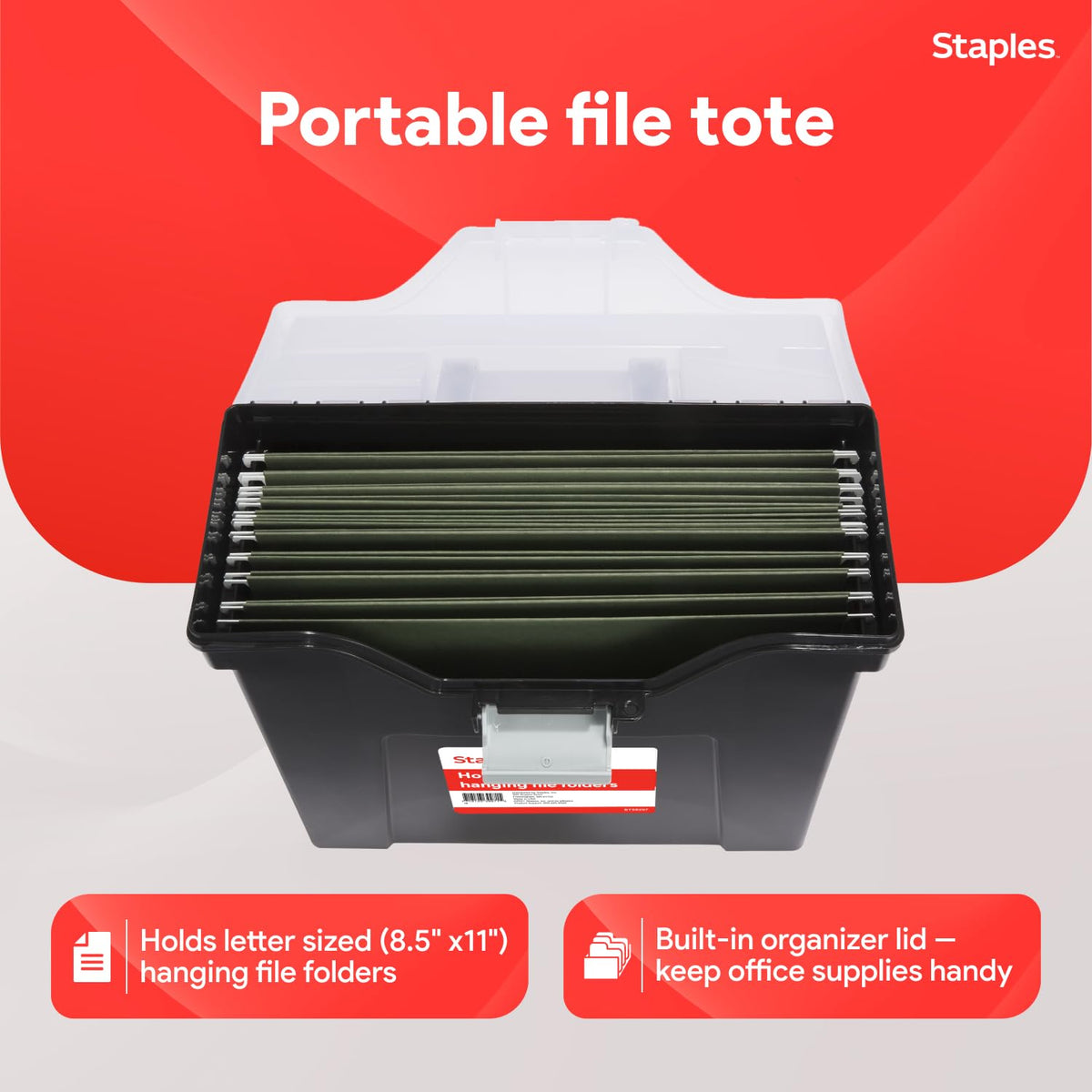 Staples Portable File Box Storage Organizer, Letter Size, Black