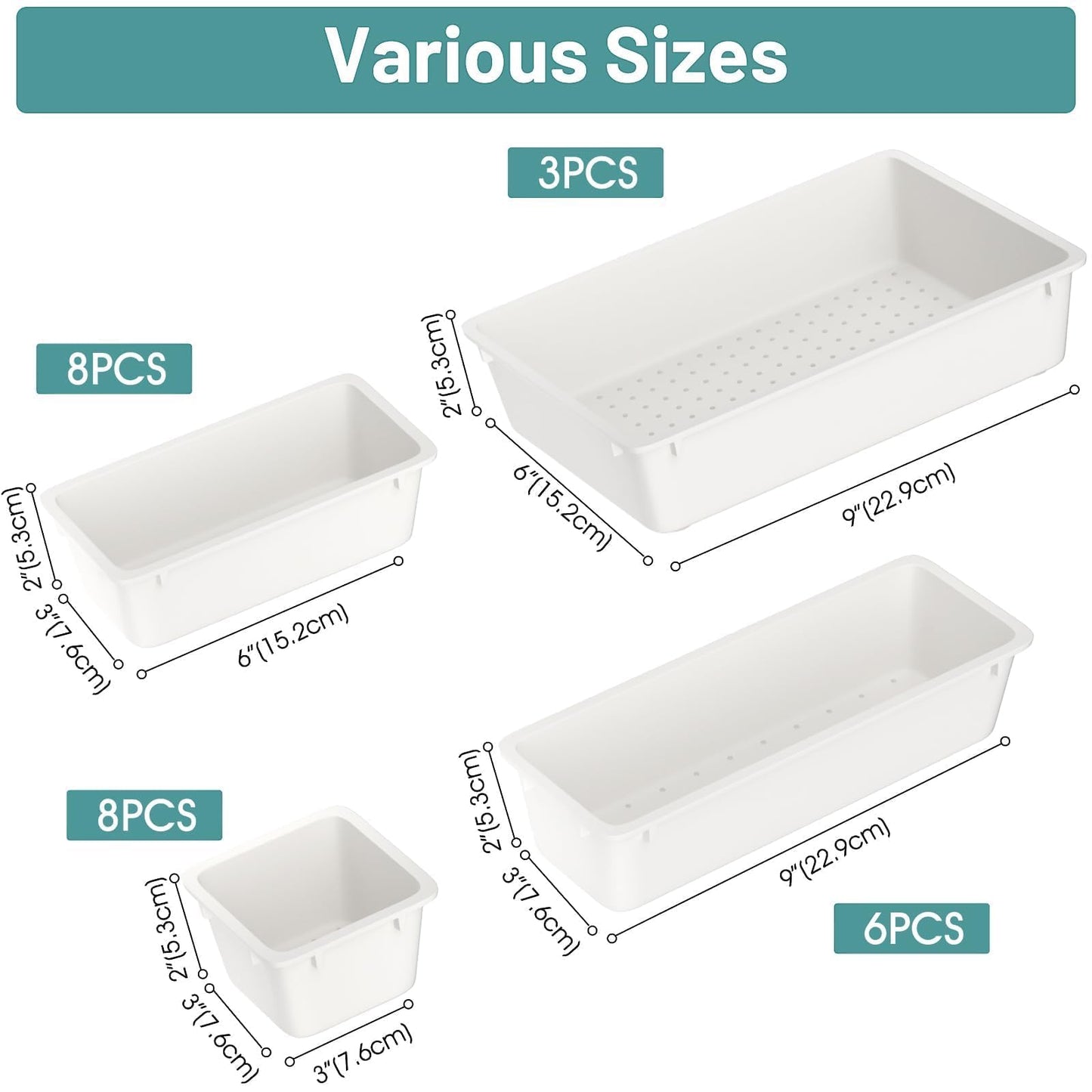 25 PCS Plastic Drawer Organizer Set, Makeup Organizers and Storage Bins