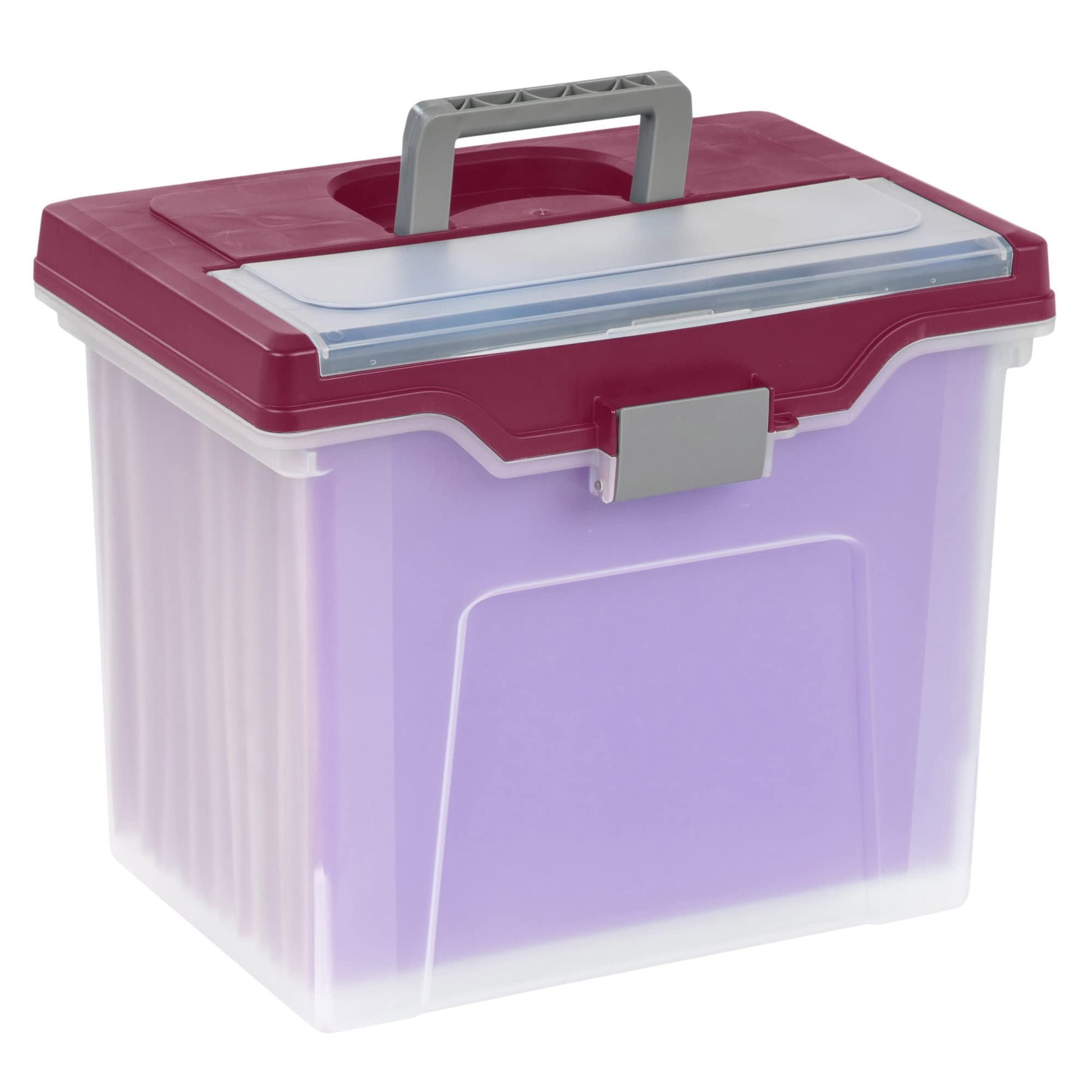 Office Depot Large Mobile File Box, Letter Size, 11 5/8in.H x 13 3/6in.W x 10in.D, Clear/Burgundy