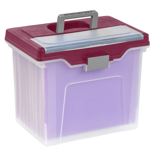Office Depot Large Mobile File Box, Letter Size, 11 5/8in.H x 13 3/6in.W x 10in.D, Clear/Burgundy