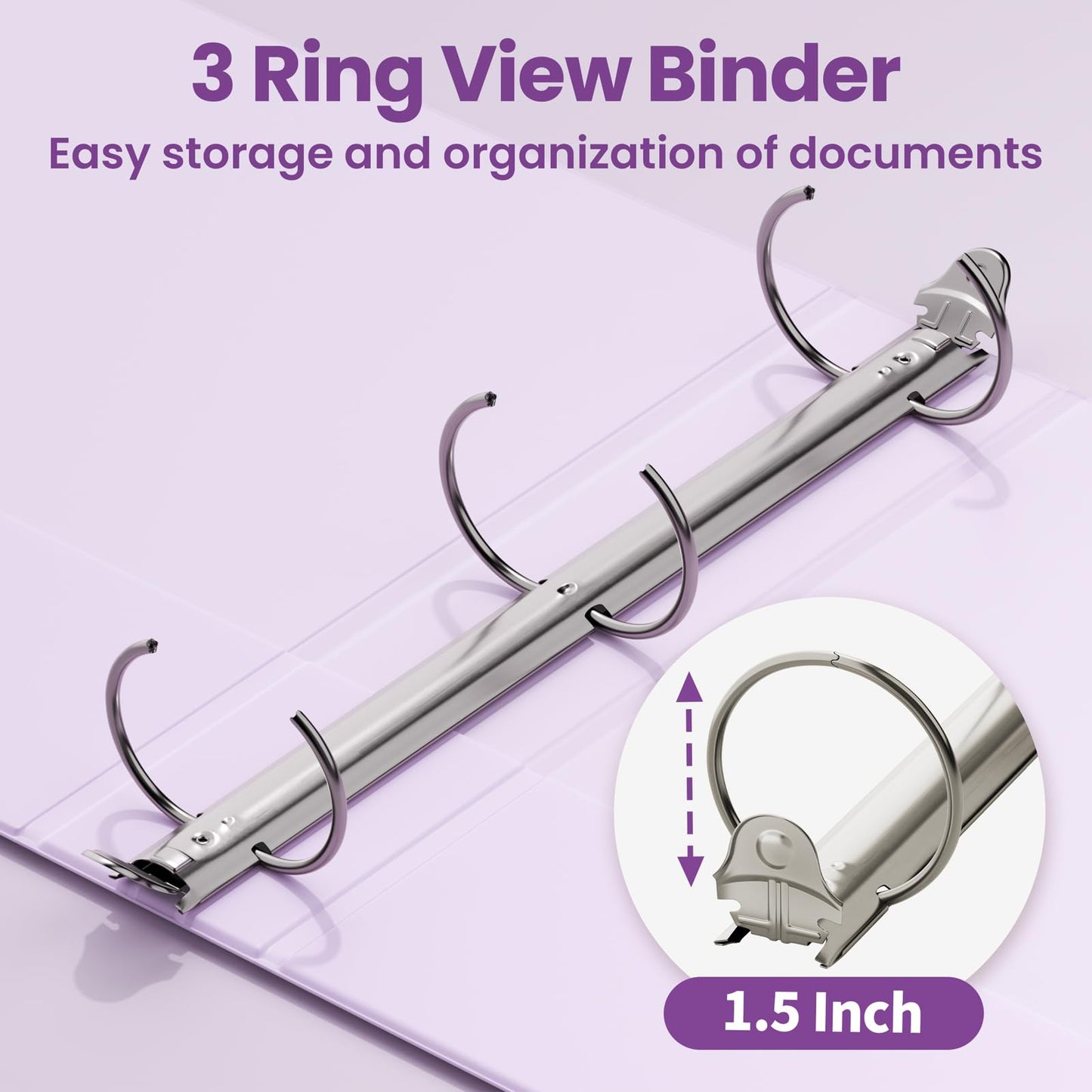 SUNEE 1.5 Inch Binders 3 Ring 4 Pack, Clear View 1 1/2 Inch Binders Three Ring PVC-Free (Fit 8.5x11