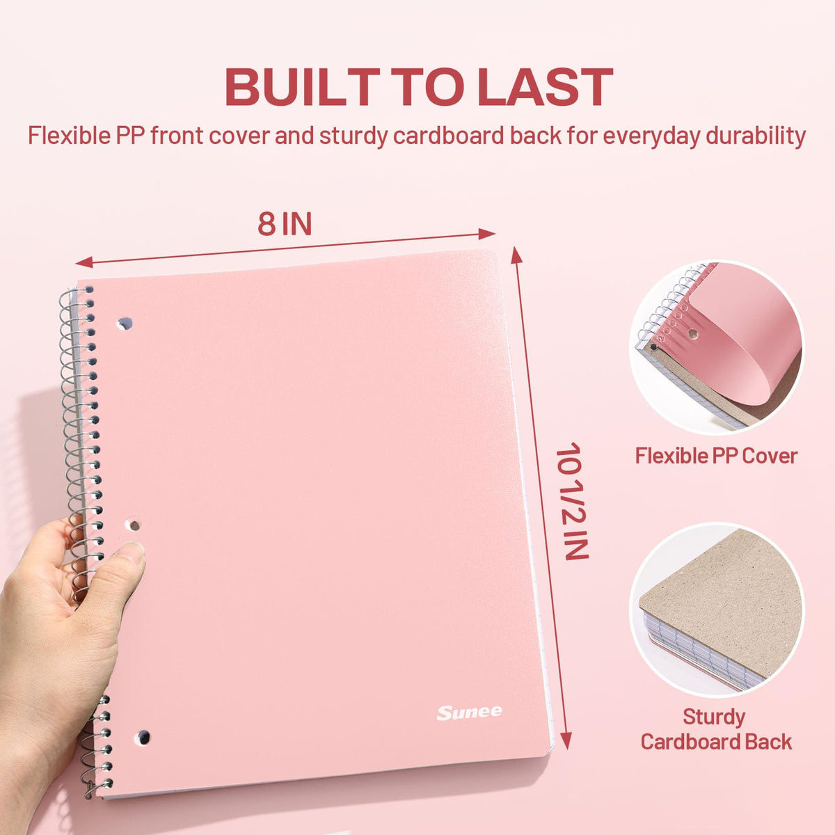 SUNEE Spiral Notebook, 1-Subject, Graph Ruled Paper, 8" x 10-1/2", 100 Sheets per Notebook, 3-Hole
