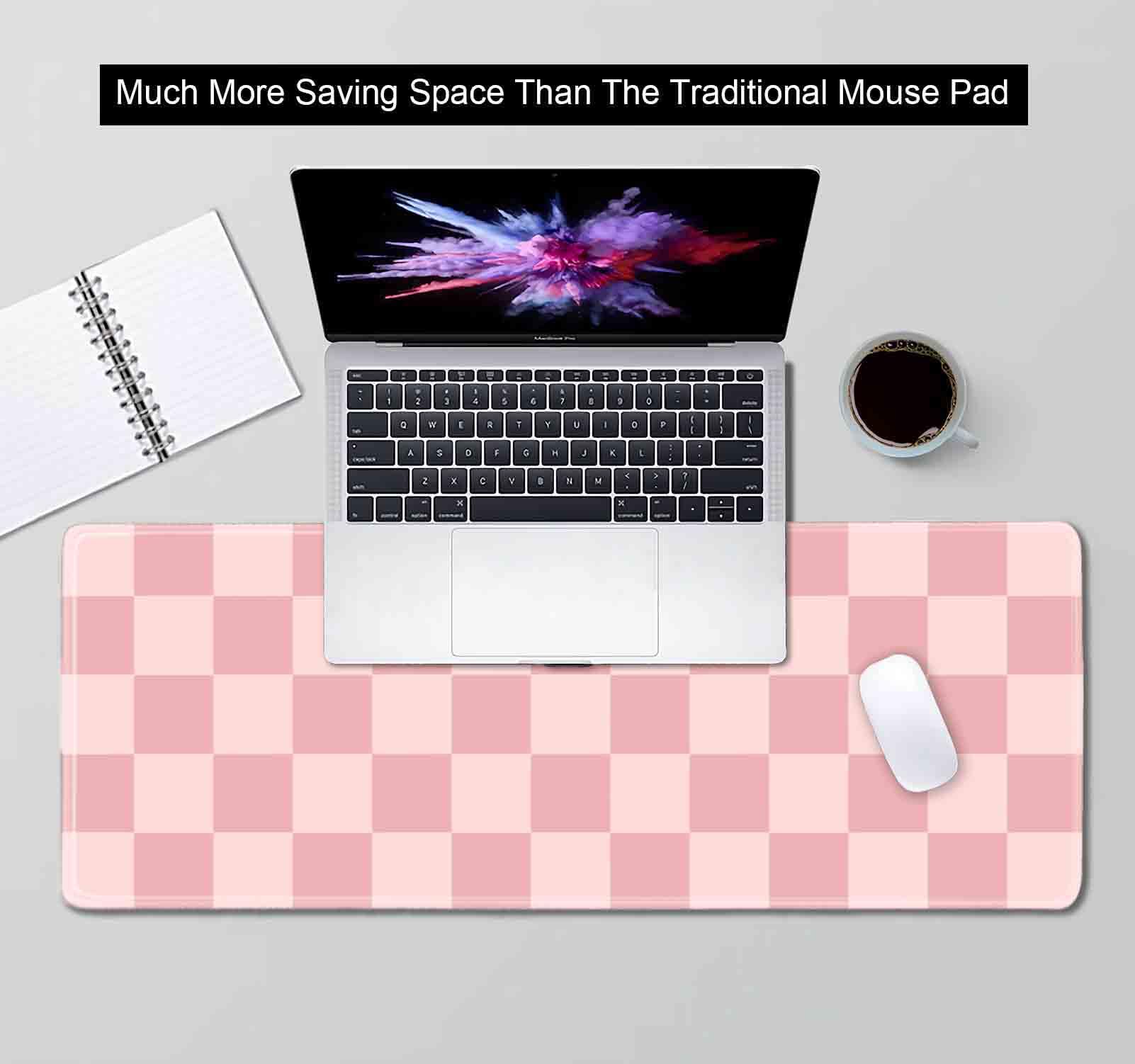 SXCKANG Pastel Pink Desk mat, Checkered Pattern Extra Large Mouse Pad, Desk Protector Pad, Writing