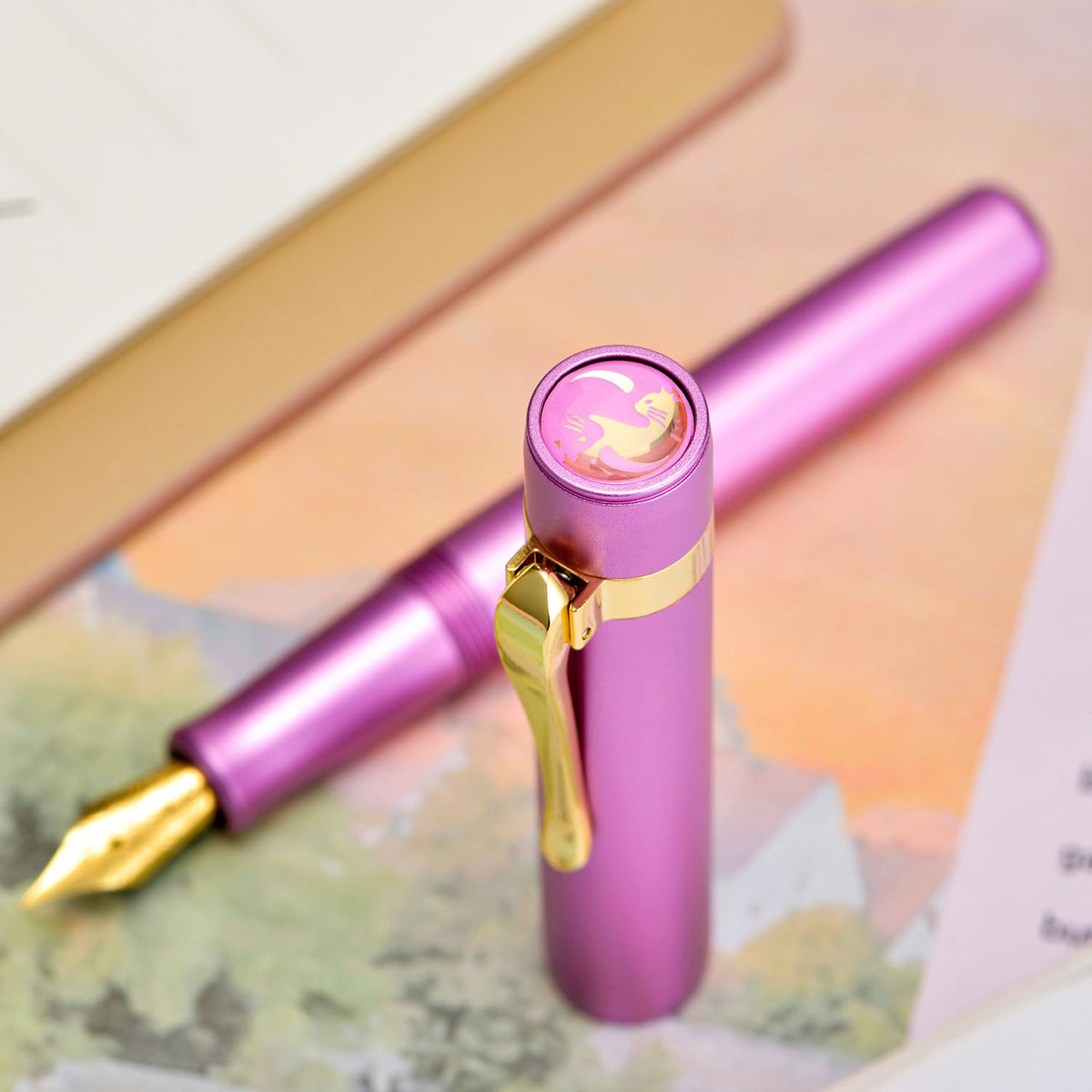 HONG DIAN M2 Black Forest Mini Fountain Pen, Fine Soft Golden Nib & Sleek Shape Aluminium Short