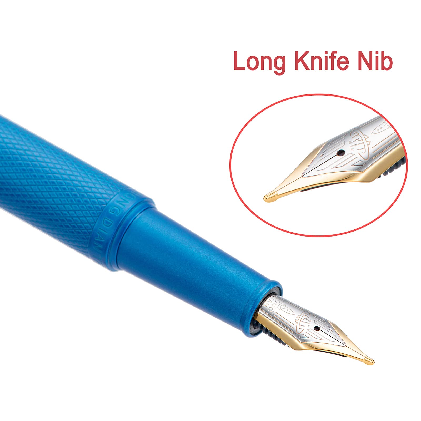 Hongdian 1851 Sky Blue Forest Fountain Pen Blade Nib Classic Design Calligraphy Pen with Converter