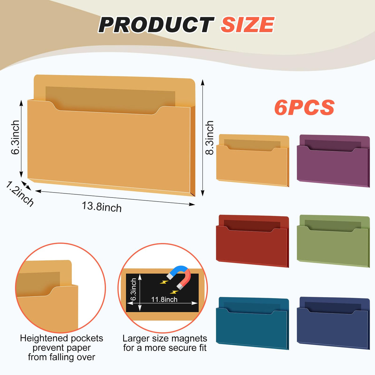 Fuutreo Magnetic Wall File Holder,6pcs,Dark Vintage,Horizontal-large