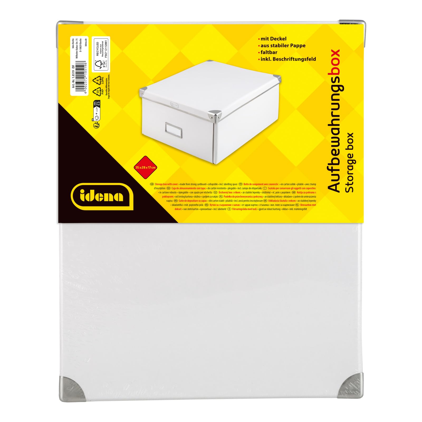 Idena storage box made of solid cardboard, lid reinforced with metal, including labelling field