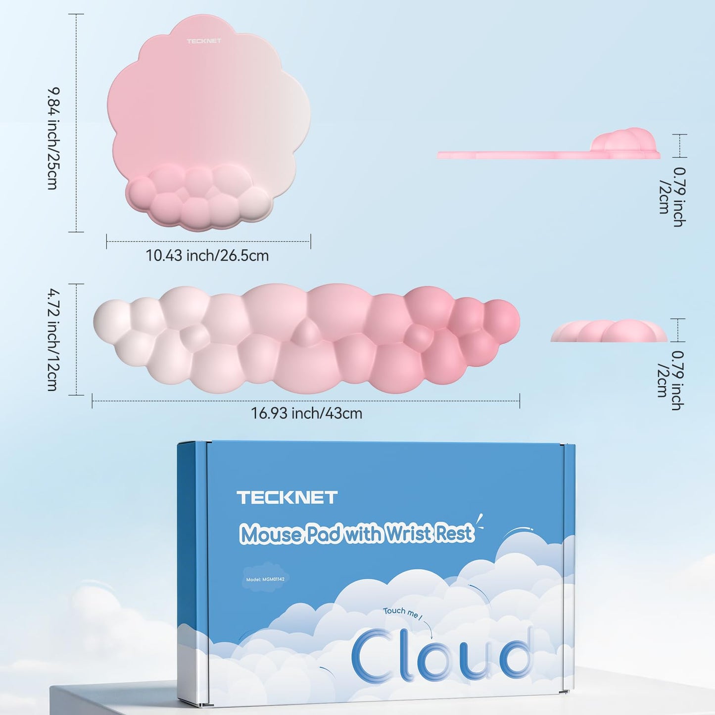 TECKNET Cloud Wrist Rest & Ergonomic Mouse Pad, Cloud Keyboard Wrist Rest with Non-Slip Base, PU