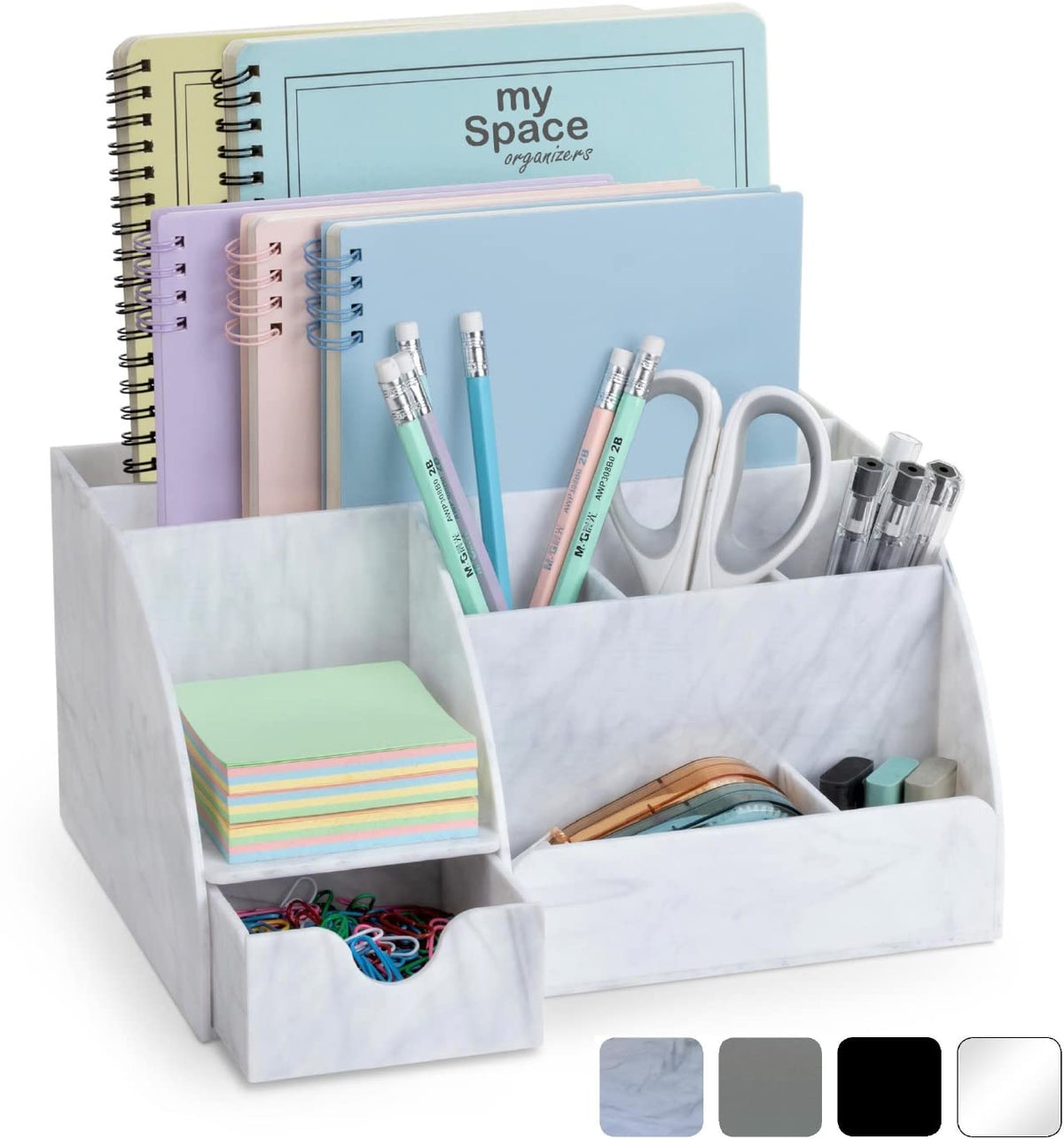 My Space Organizers Marble Desk Organizer For Office Supplies And Accessories - 9 Sections - Pencil