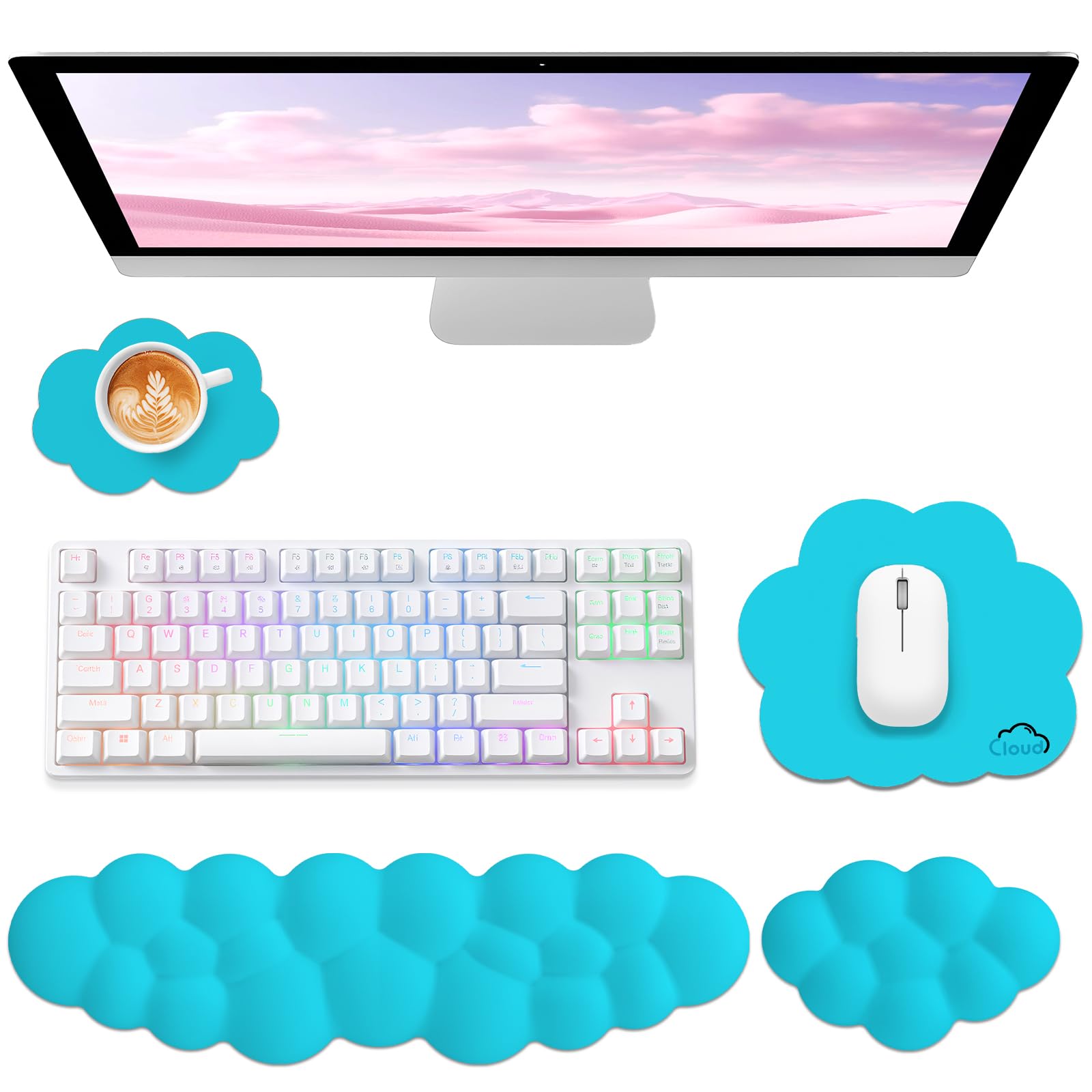Sushret Cloud Wrist Rest for Computer Keyboard and Mouse Pad Set,Scuba Blue