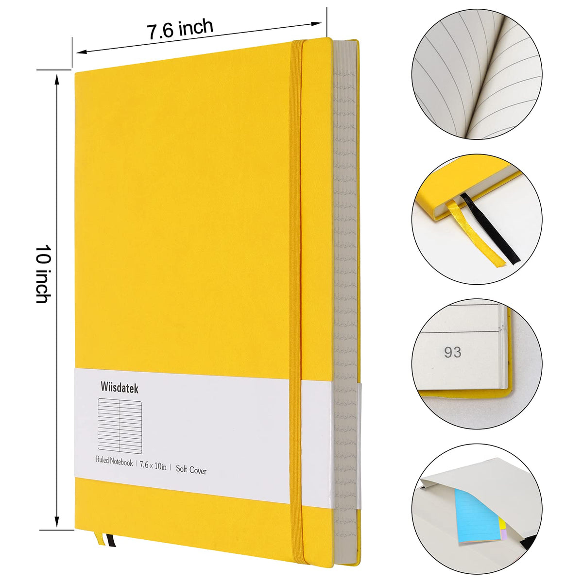 College Ruled Notebook B5, Total 376 Numbered Pages 7.6'' x 10''(YELLOW)