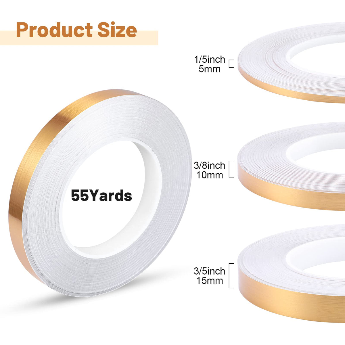 Zonon Gold Washi Tape for Wall Decor Self Adhesive 5/10/15mm