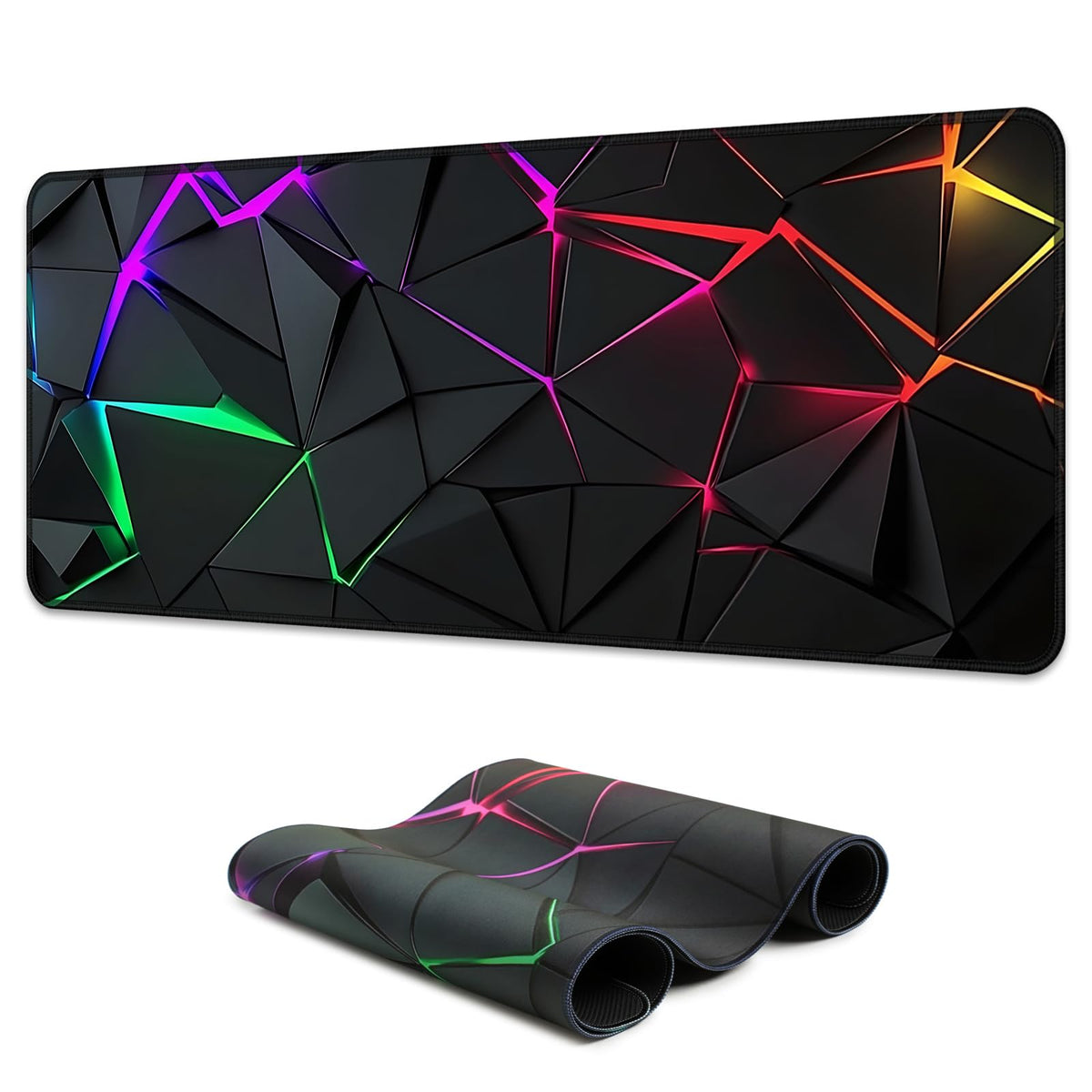 SparkLia Blacklight Geometric Gaming Mouse Pad – UV Reactive Large Extended Glow in the Dark