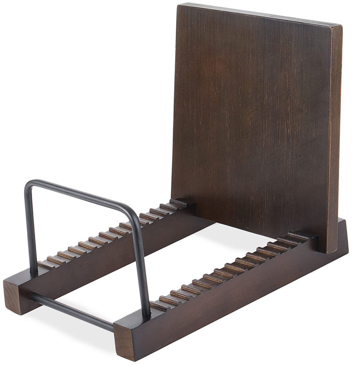 Mkono Vinyl Record Storage Holder Modern Album Display Solid Wood Stand with Black Metal Rack