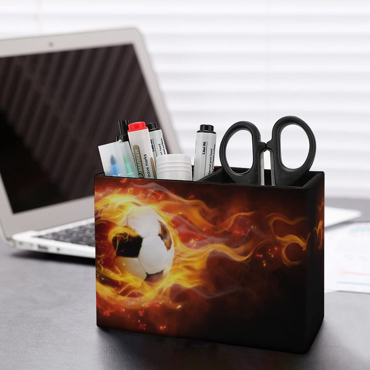 Niapessel Pencil Holder for Desk, Burning Soccer Ball Pen Holder Storage Desktop Pen Organizer Desk