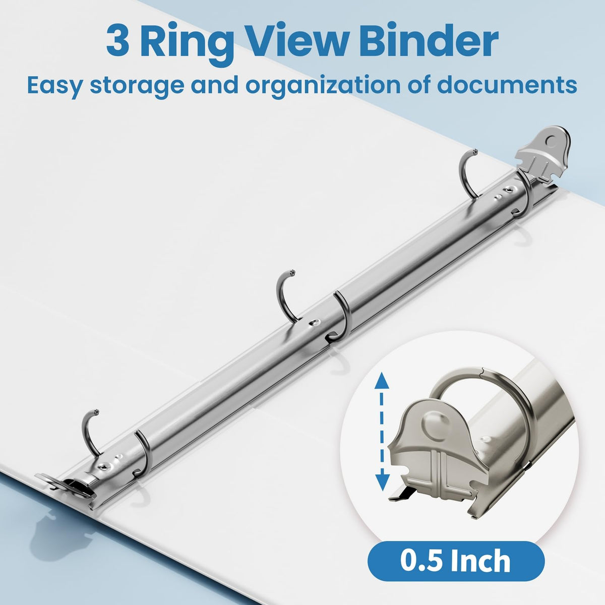 SUNEE 1/2 Inch Binders 3 Ring 10 Pack Bulk, PVC-Free Clear View Half Inch Binders (Fits 8.5x11