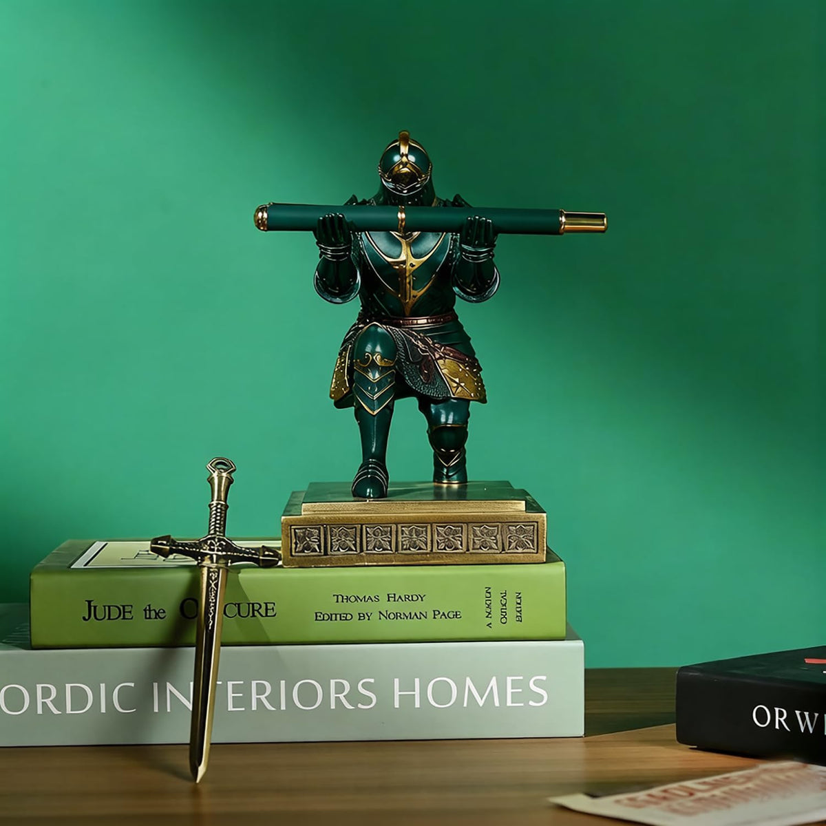King's Guard Knight Pen Holder with a Letter Opener Desk Organizers Green