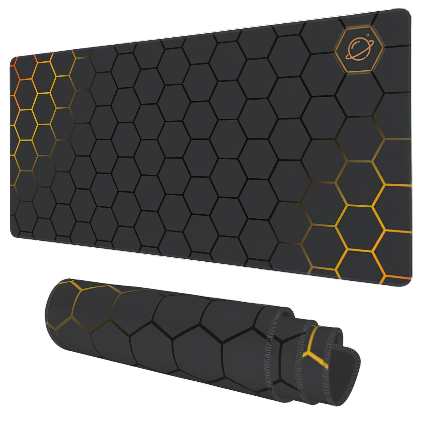 Desk Mat, Black Gold Honeycomb Technology Extended Gaming Mouse Pad Large, 35.4"x15.7" Big Mouse