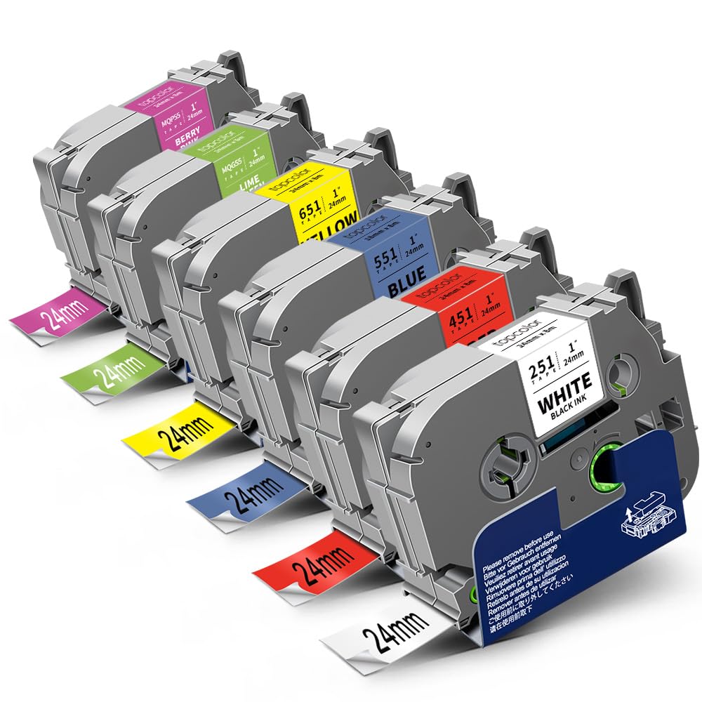 6-Pack 24mm 0.94" Label Tape Colored Compatible for Brother Tape 1 Inch