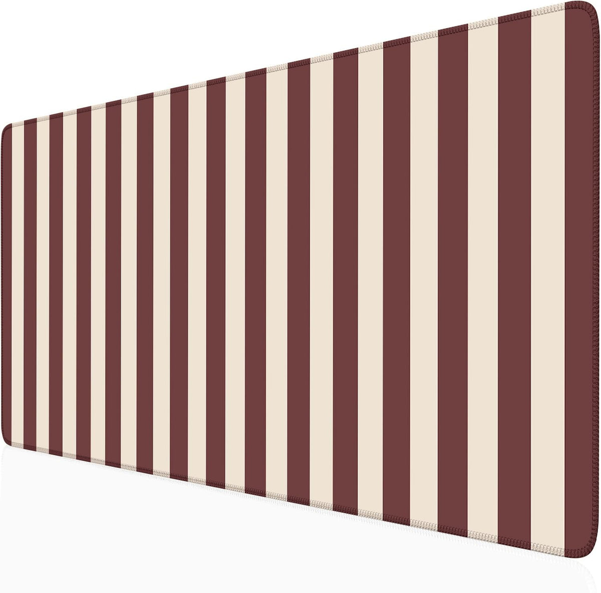 Maroon Beige Striped Desk Mat Cute Pastel XXL Large Gaming Mouse Pad Desk Pad Kawaii Cozy Aesthetic