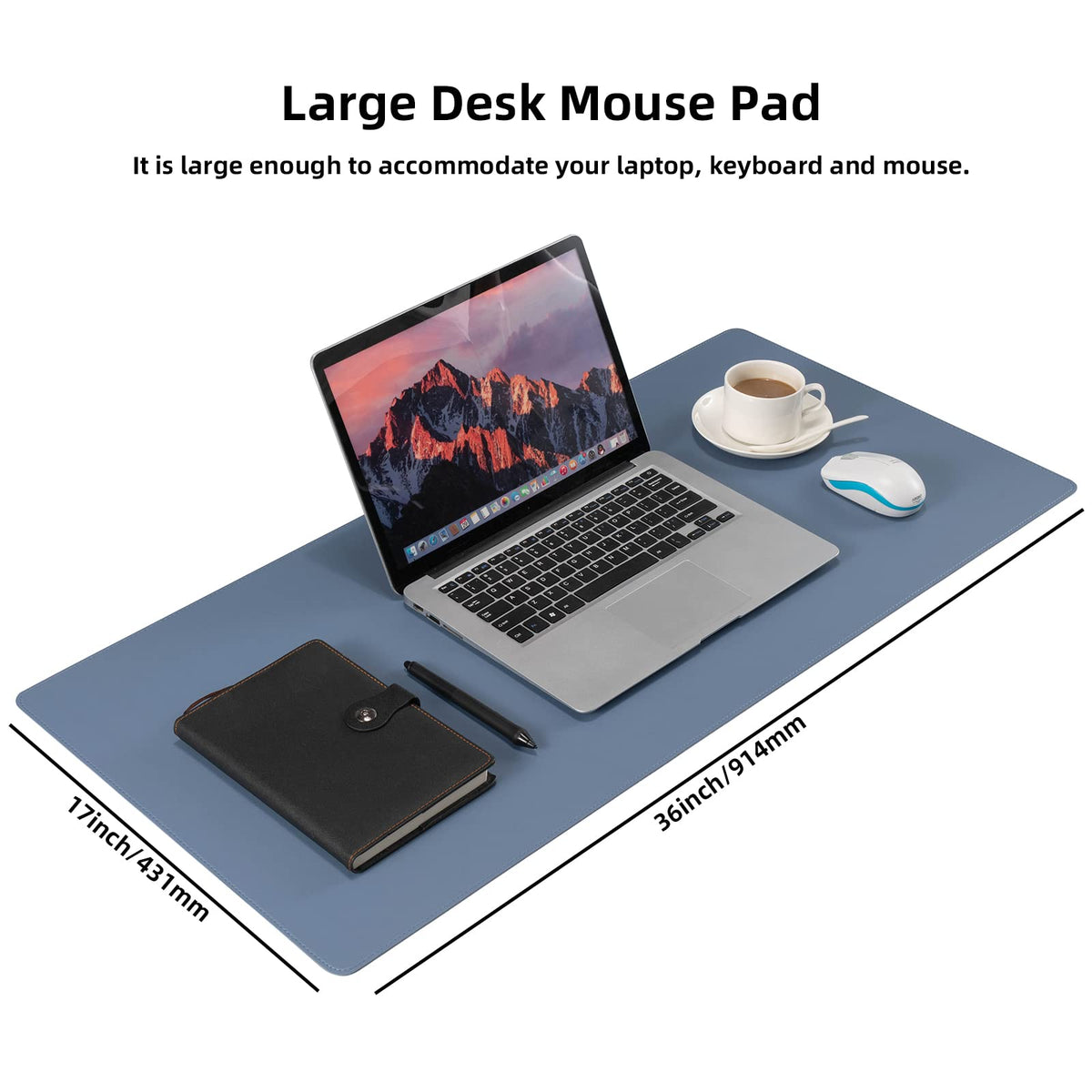 Wolaile Faux Leather Desk Pad Blotter,Water and Slip Resistant Writing Desk Protector Mat,Blue
