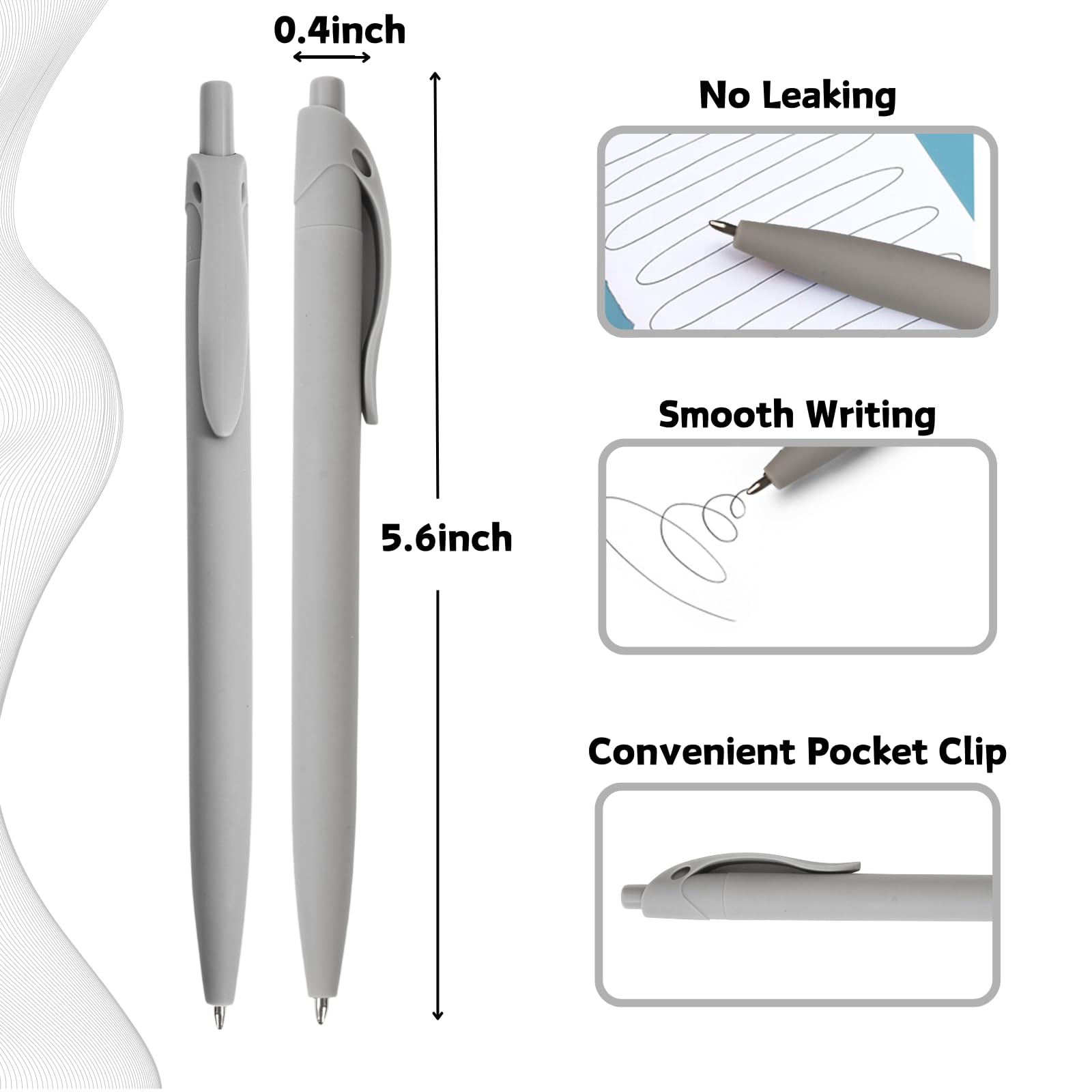 Wiaziert BallPoint Pens, 50 Pack (BLACK Ink),Bulk Pens, Grey Barrel,Click Pens for Office Home and