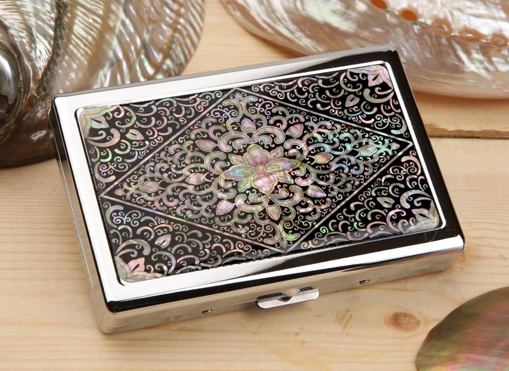 Mother of Pearl Design Extra Long 100S Super Slim King Size 16 Cigarette Engraved Metal Steel RFID