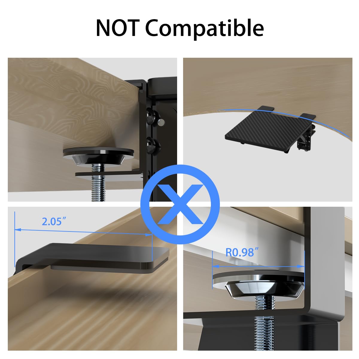 suptek Ergonomics Desk Extender Tray, 9.5"x9.1" Clamp on Table Mount Arm Wrist Rest Shelf, 90°