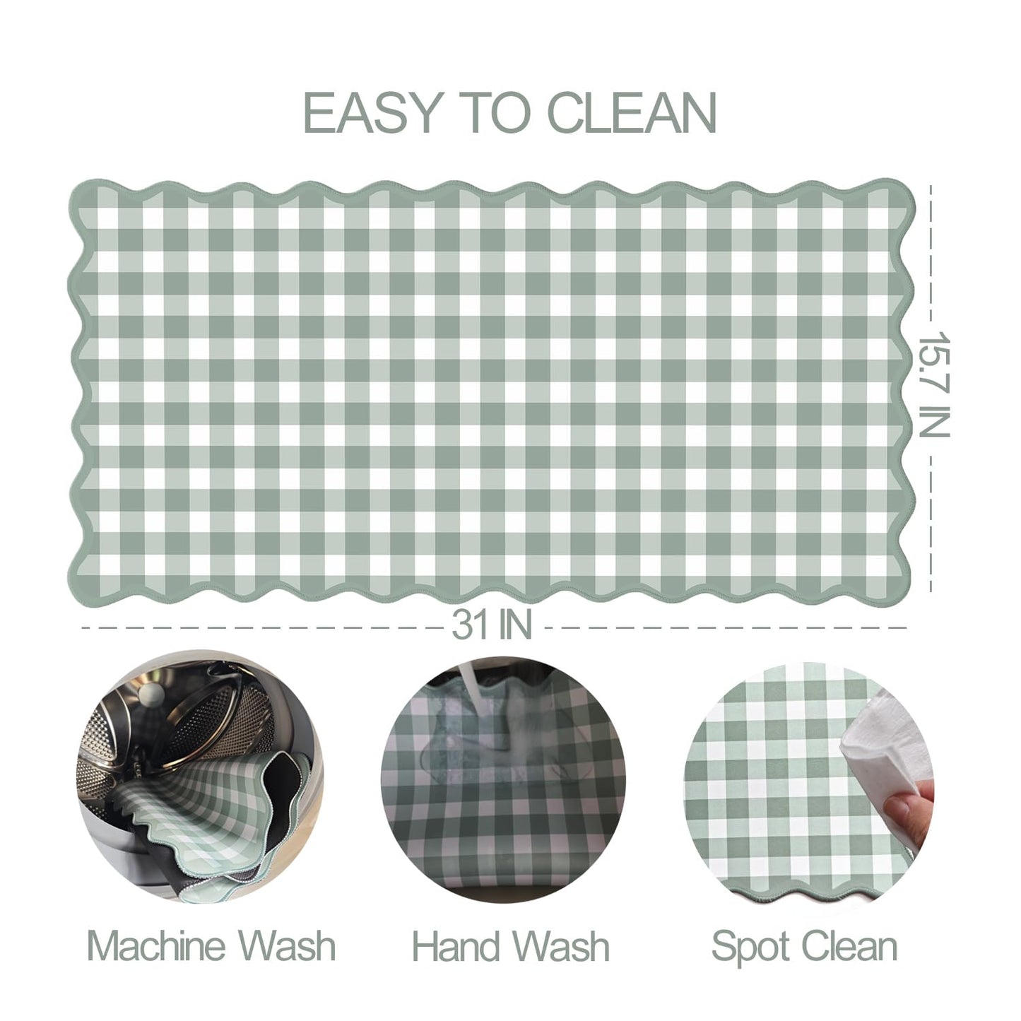 Scalloped‌ Sage Green Checkered Desk Mat Cute Pastel Large Gaming Mouse Pad Gingham Kawaii
