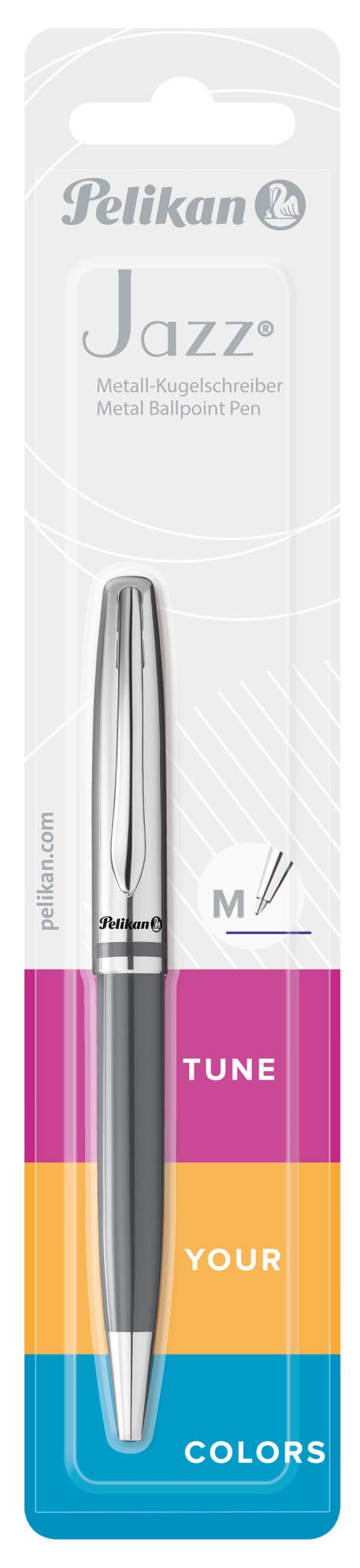 Pelikan Jazz Classic Ballpoint Pen, Medium Nib, Blue Ink Refill Included, Metal, Warm Grey, Blister
