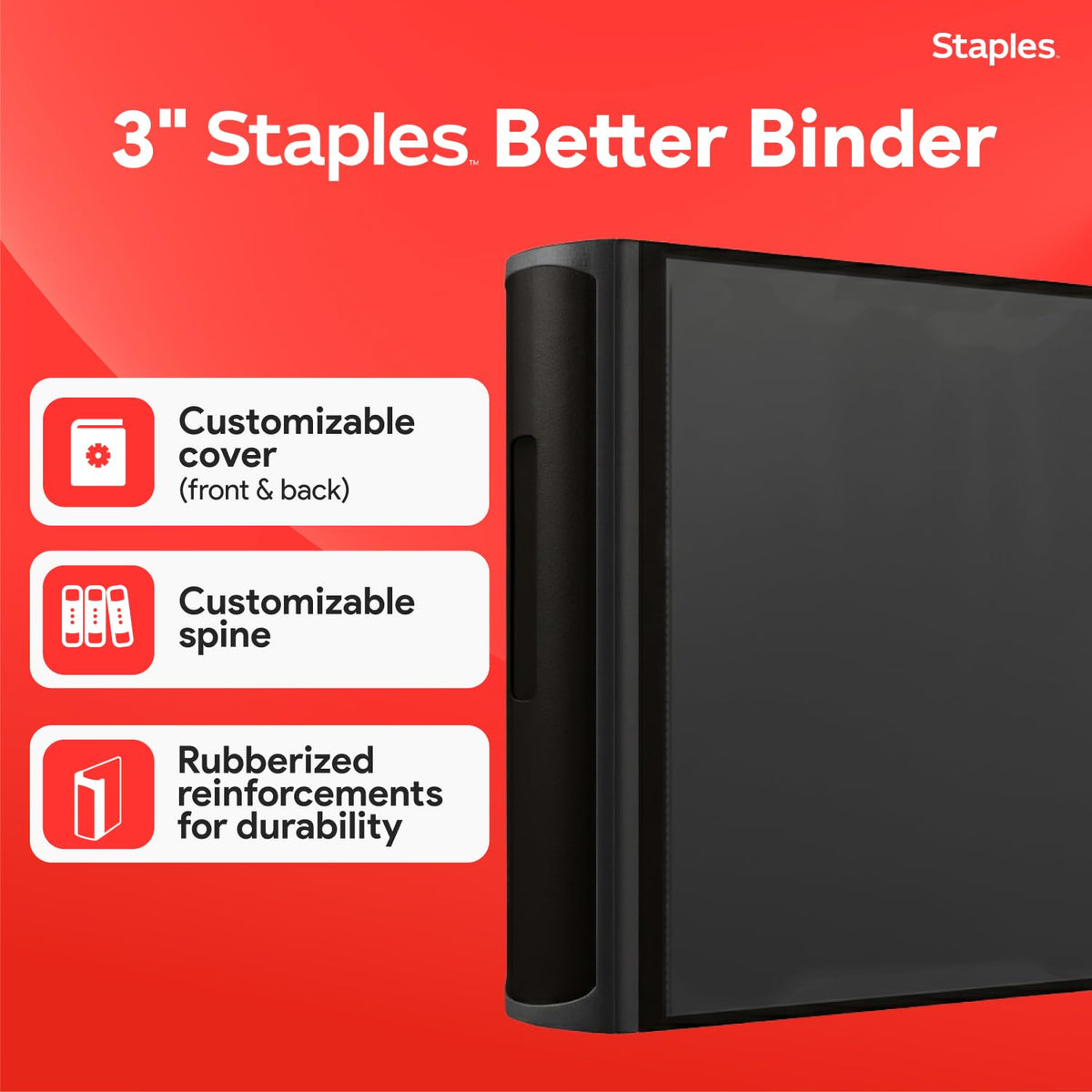 Staples Better 3-Inch D-Ring Binder, Black, Heavy-Duty, Large Capacity