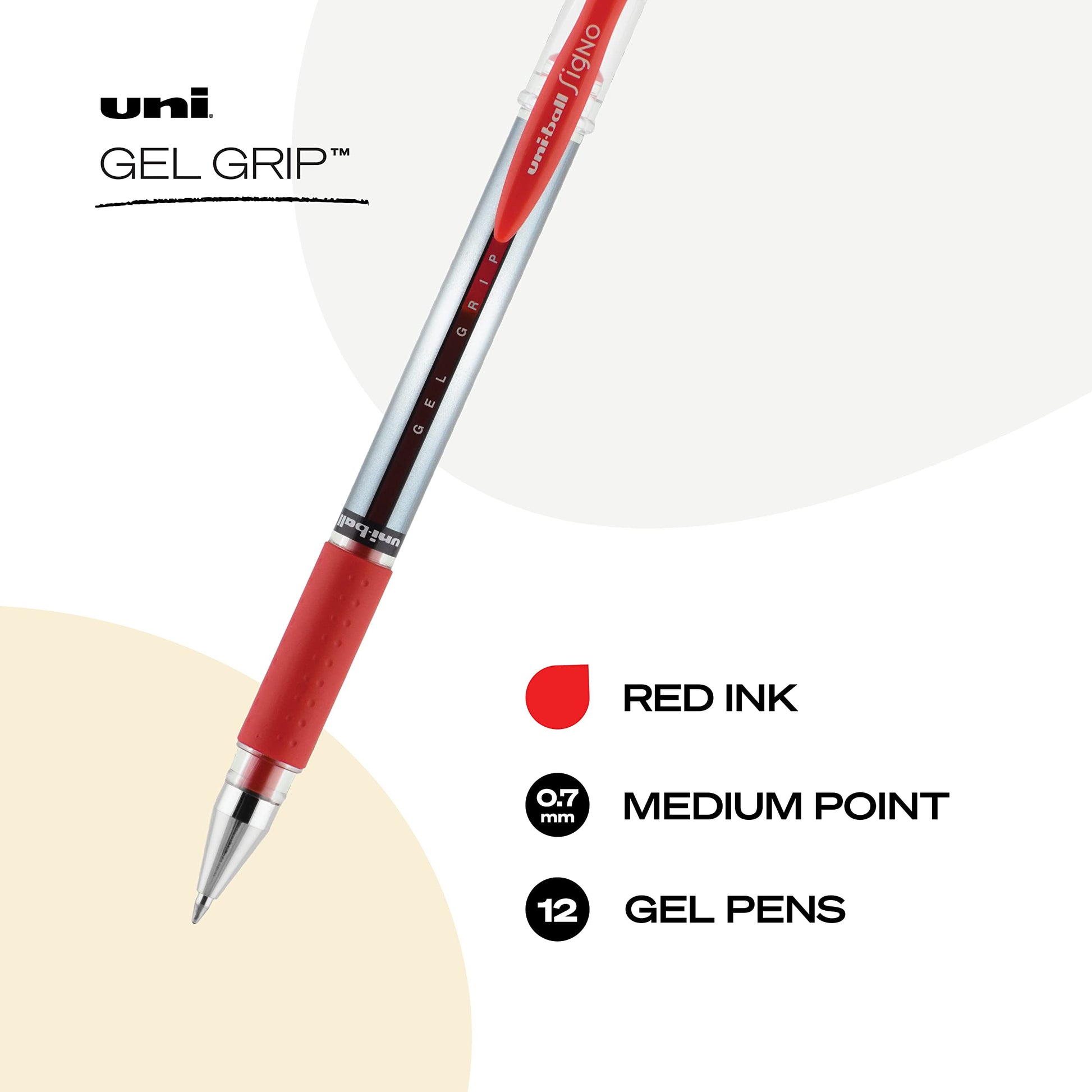 uniball™ Gel Grip Gel Pens, Medium Point (0.7mm), Red, 12 Pack