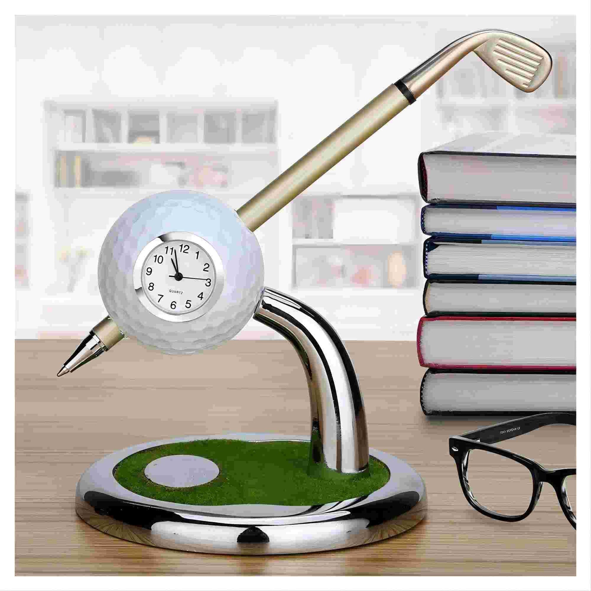 10L0L Golf Pen Holder with Clock, Mini Desk Organizer-Gifts for Men-White