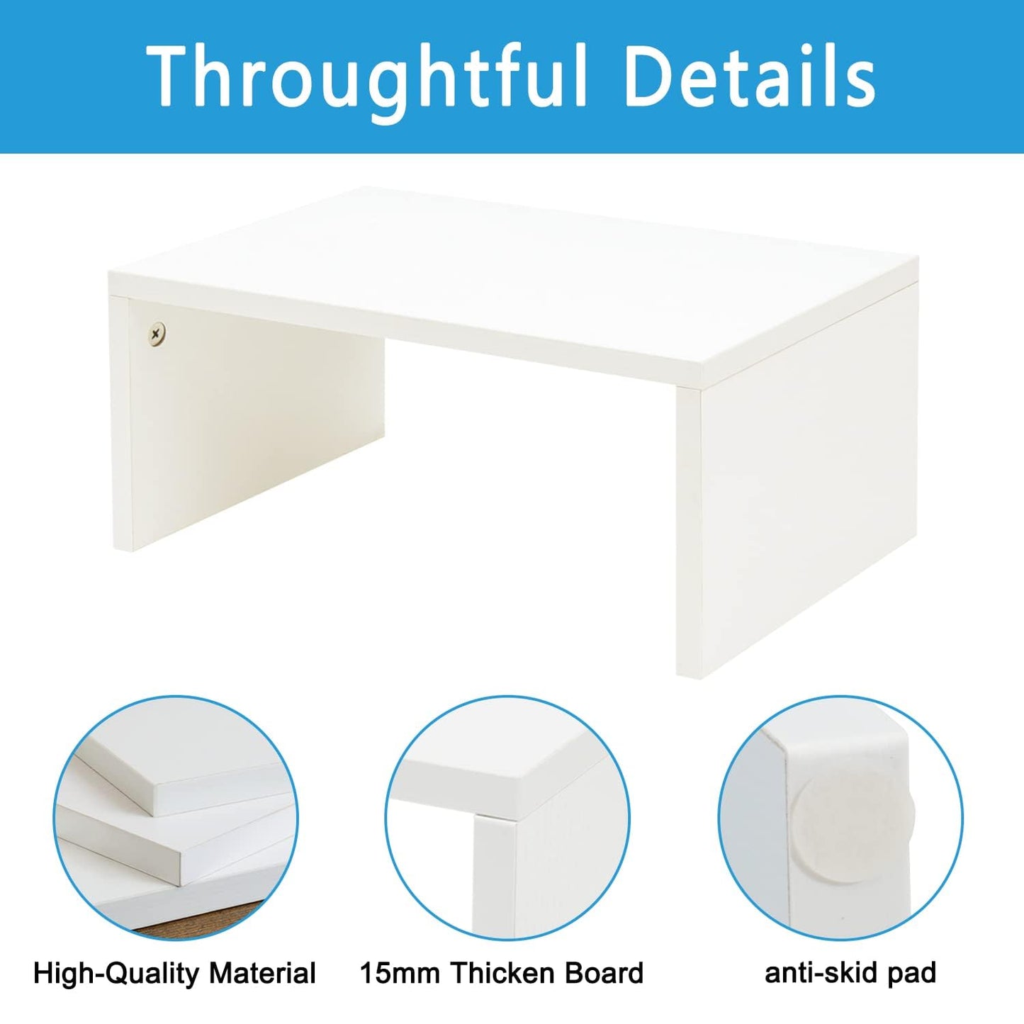 TEAMIX White Monitor Stand - 6.7 inch Tall, Wood Riser, Desk Organization