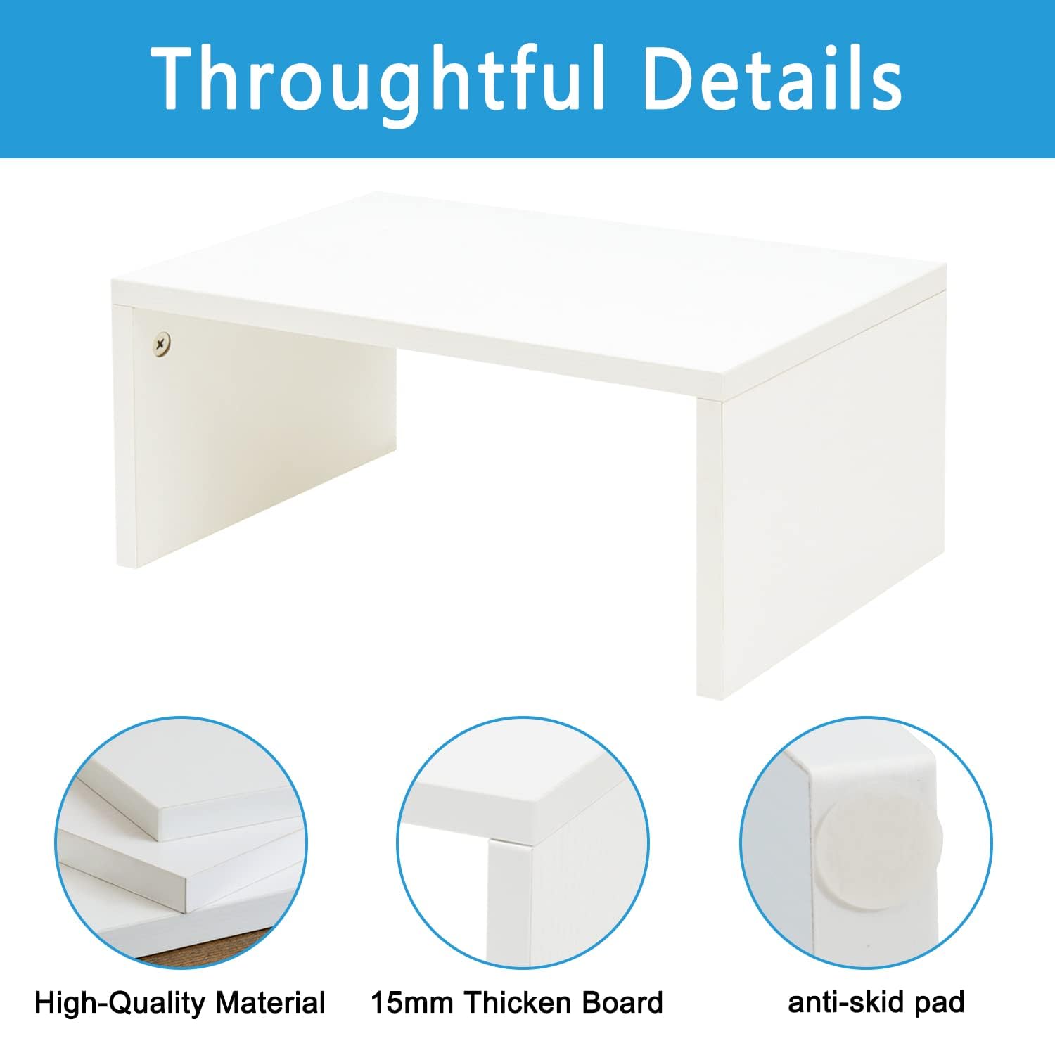 TEAMIX White Monitor Stand - 6.7 inch Tall, Wood Riser, Desk Organization