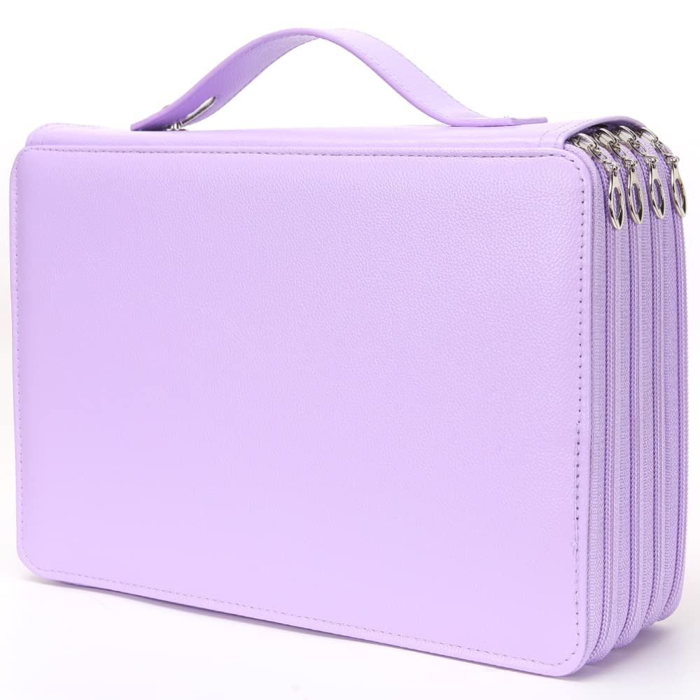 Vomgomfom 200 Slots Pencil Case 4-Layer PU Leather, Handle, Purple