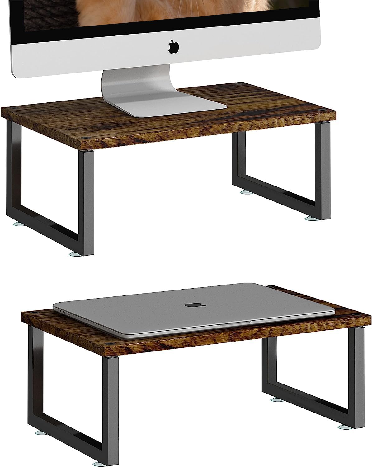 Simple Trending Wood Monitor Stand Riser, 2 Pack, Antique Brown