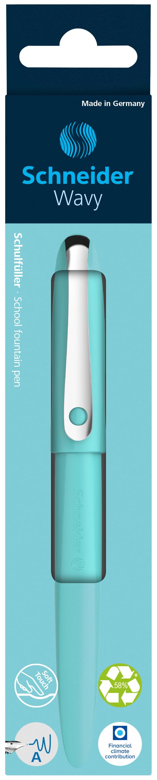 Schneider 162132 Wavy Fountain Pen (for Right and Left-Handed Users, with Beginner Nib) Turquoise