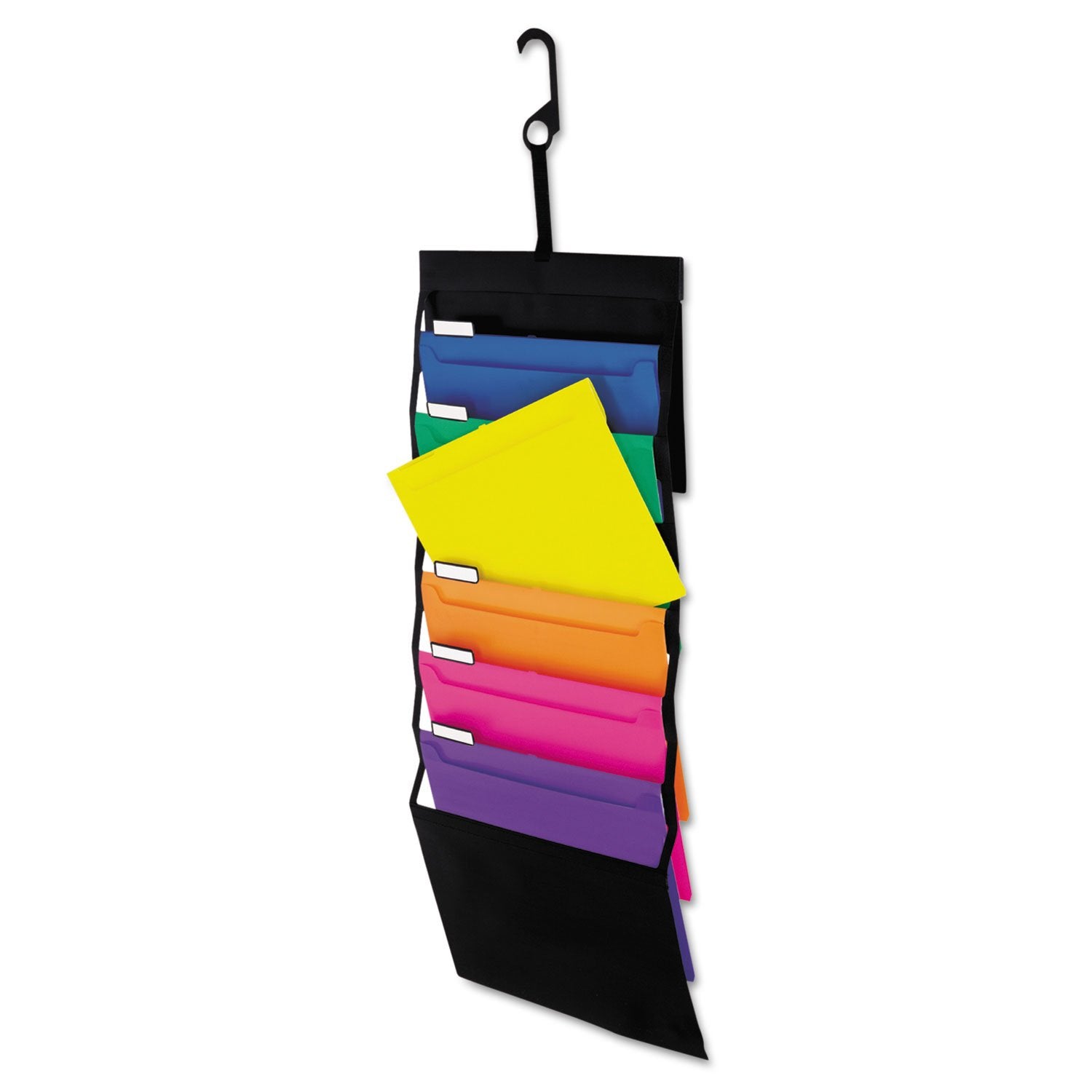 Pendaflex Hanging Organizer, All-in-1 Wall Organizer/Pocket Chart, Black with Bright Color Folders
