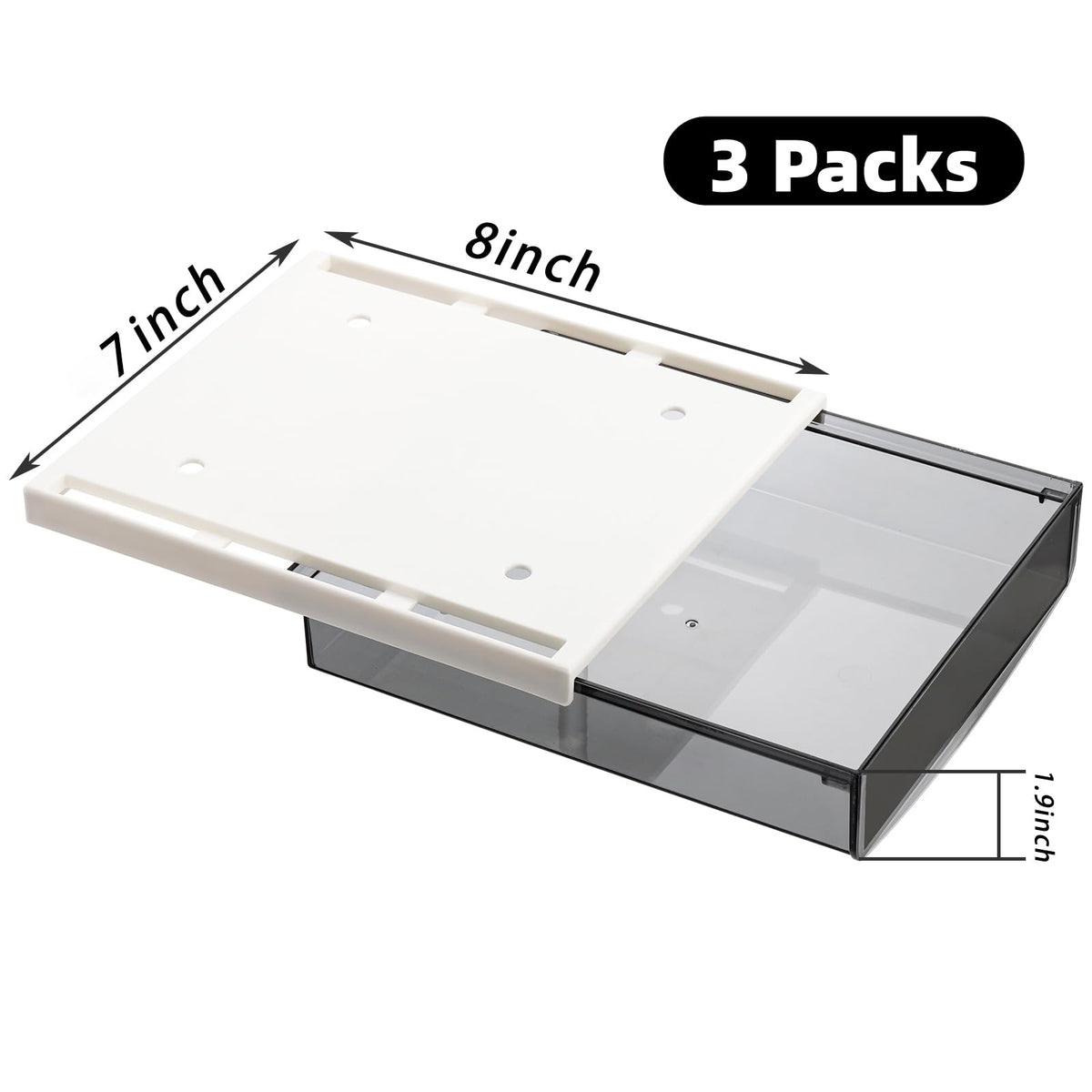 SOUJOY 3 Pack Under Desk Drawer, Self-Adhesive Slide Out Organizer Tray, Plastic Under Table