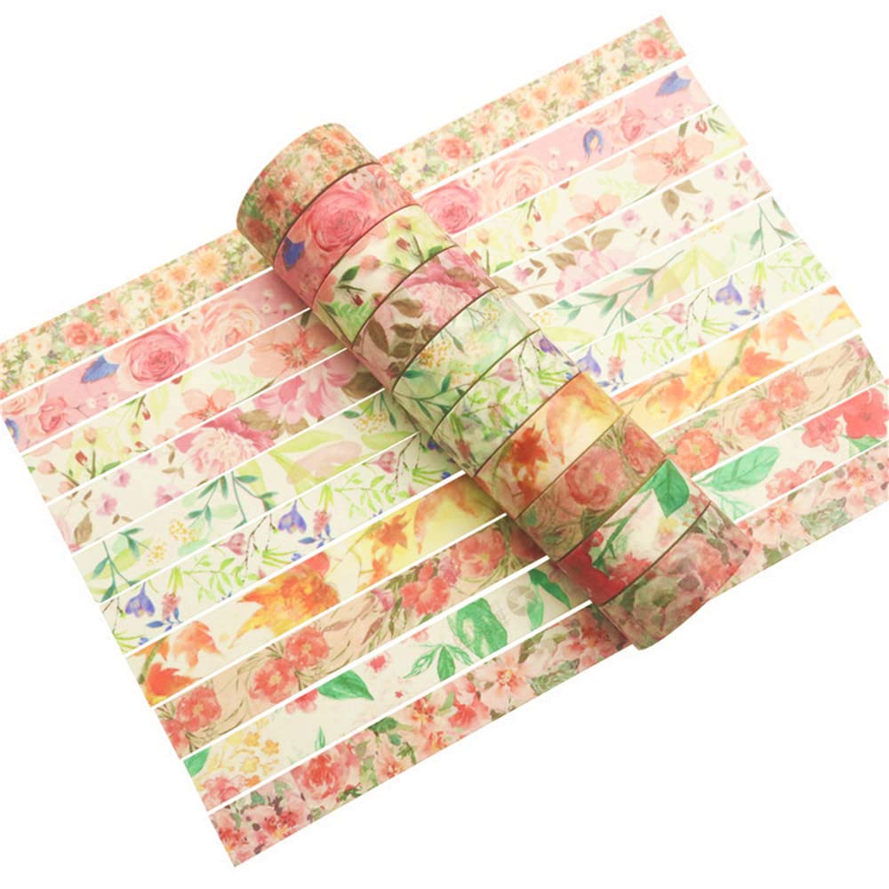 VIVIQUEN 20 Rolls Flower Washi Tape Set, 15mm Floral Washi Tape for Bullet Journal, Masking