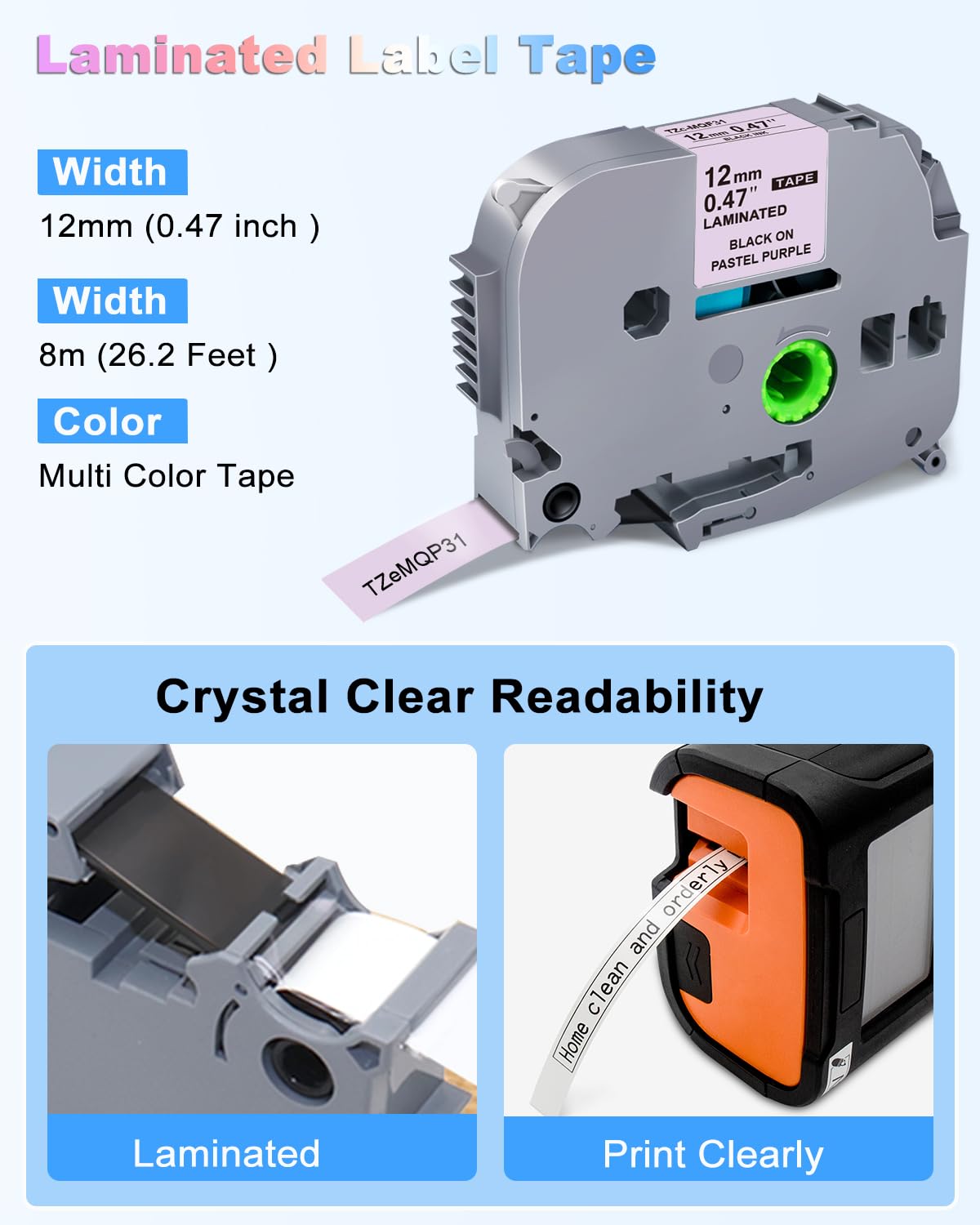 Replace for Brother P Touch Label Maker Tape Refill 12mm 0.47 TZe Ribbon