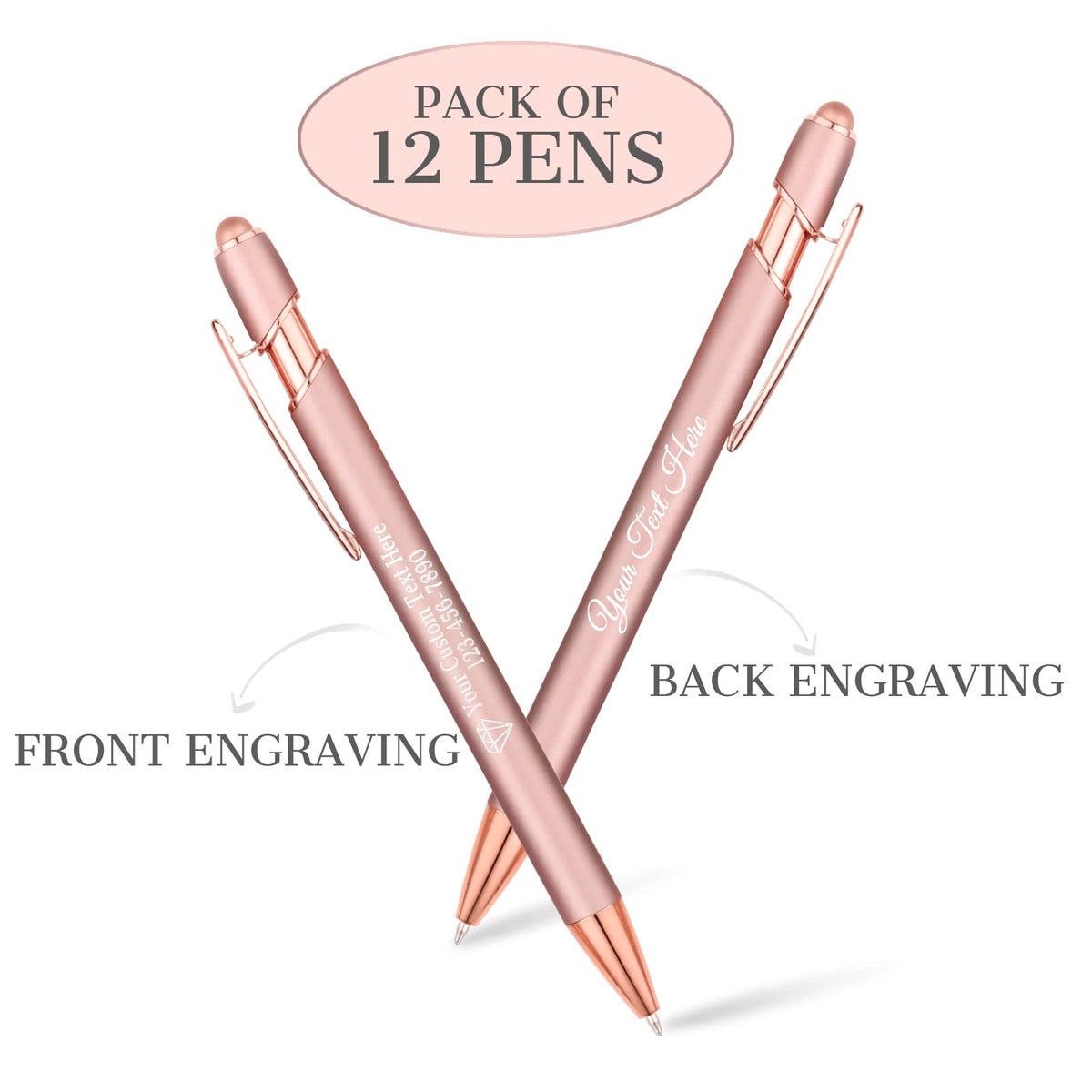 NGTSFLY 12 pcs Personalized Pens with Name or Logo Black Ink Custom Ballpoint Pen with Free
