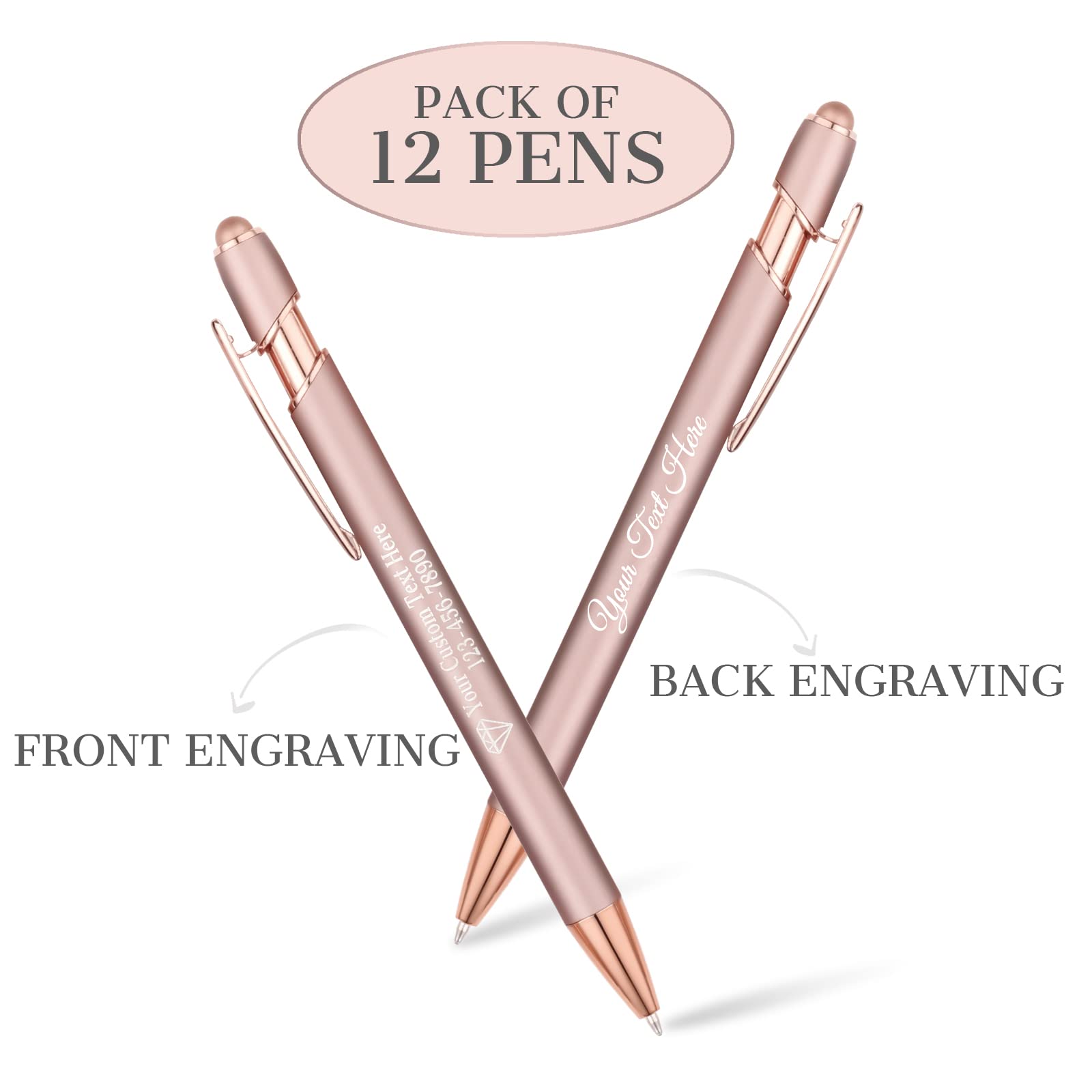 NGTSFLY 12 pcs Personalized Pens with Name or Logo Black Ink Custom Ballpoint Pen with Free