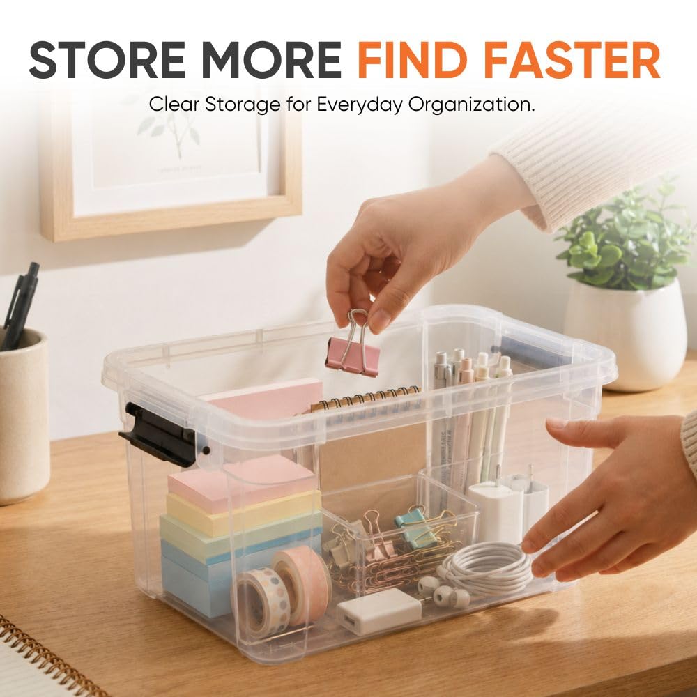 Superio 1.4 Quart Mini Clear Plastic Storage Container with Lid, Stackable Small Organizer Box for